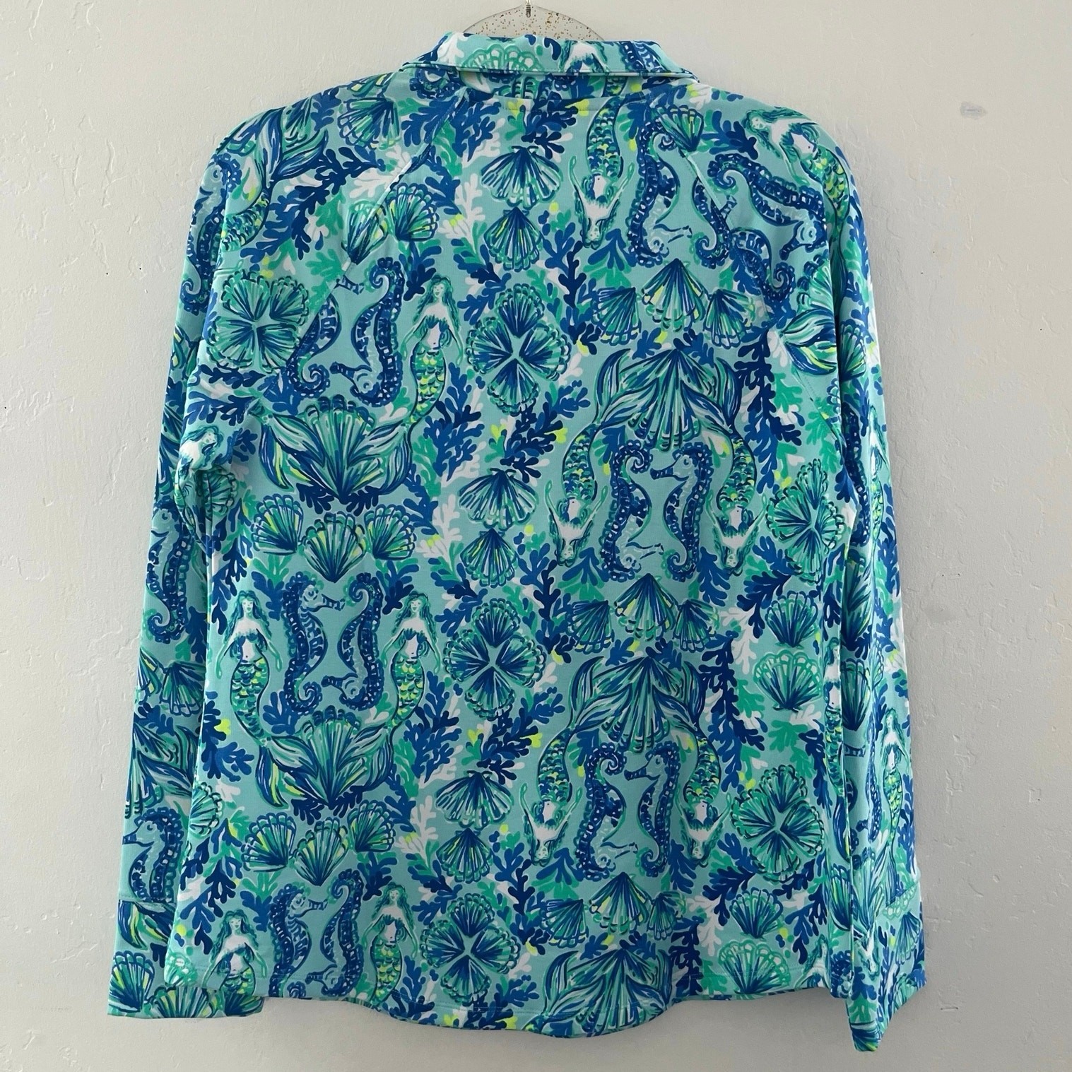 Lilly Pulitzer Seeing Double UPF50+ Skipper Popover in Sea Glass Aqua Medium NEW