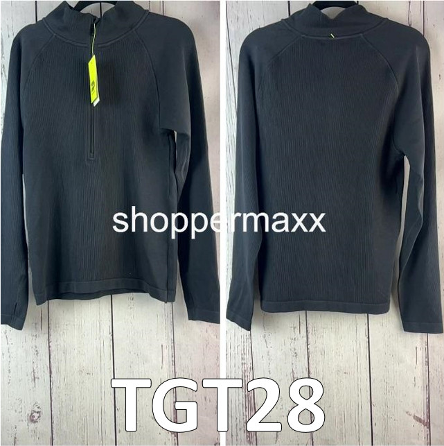 Women’s Rib Long Sleeve 1/2 Zip Top – Athletic Top, Active Wear-Black, Size- XXL