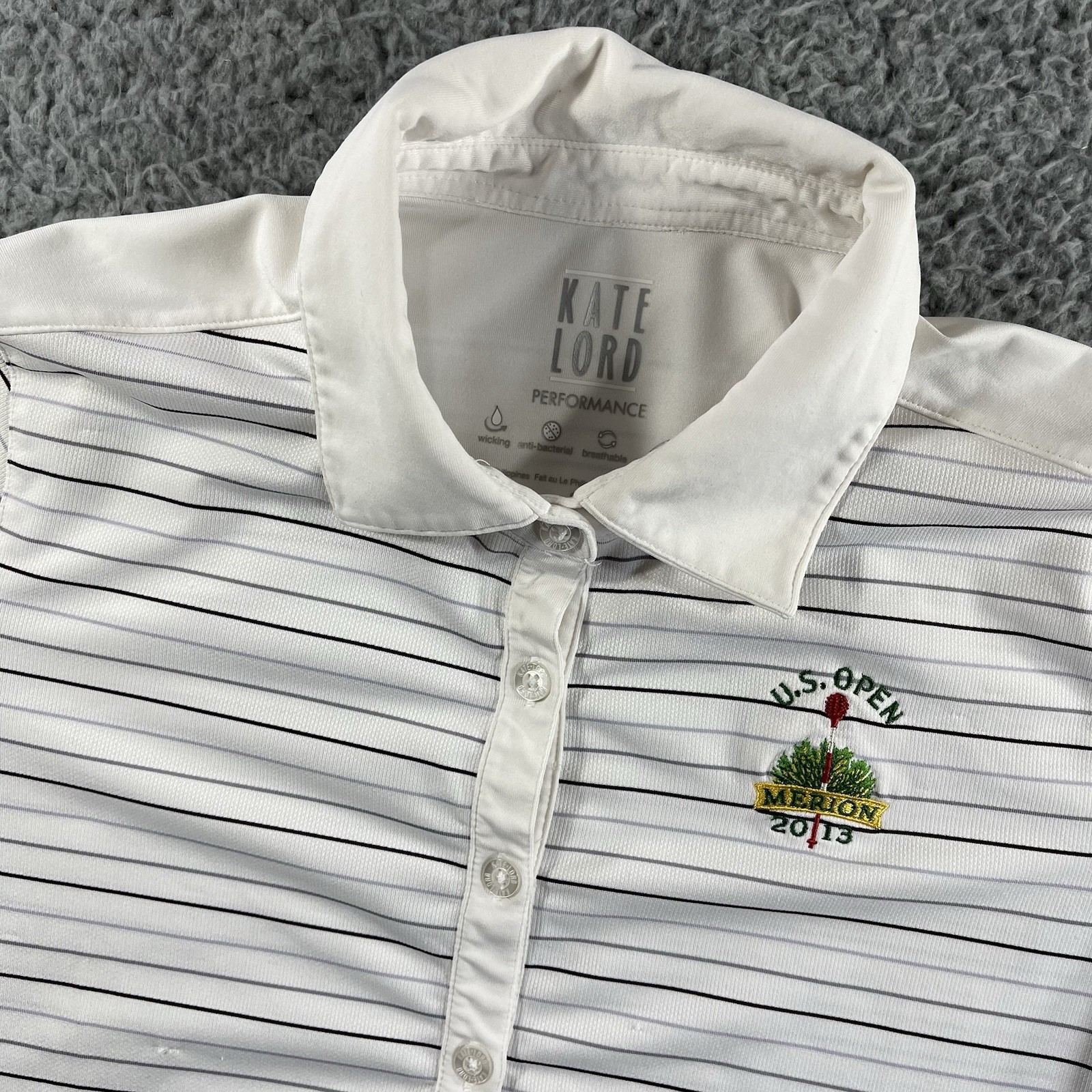 US OPEN 2013 MERION KATE LORD POLO SHIRT WOMENS SMALL WHITE GOLF TOP SHORT SLEEV