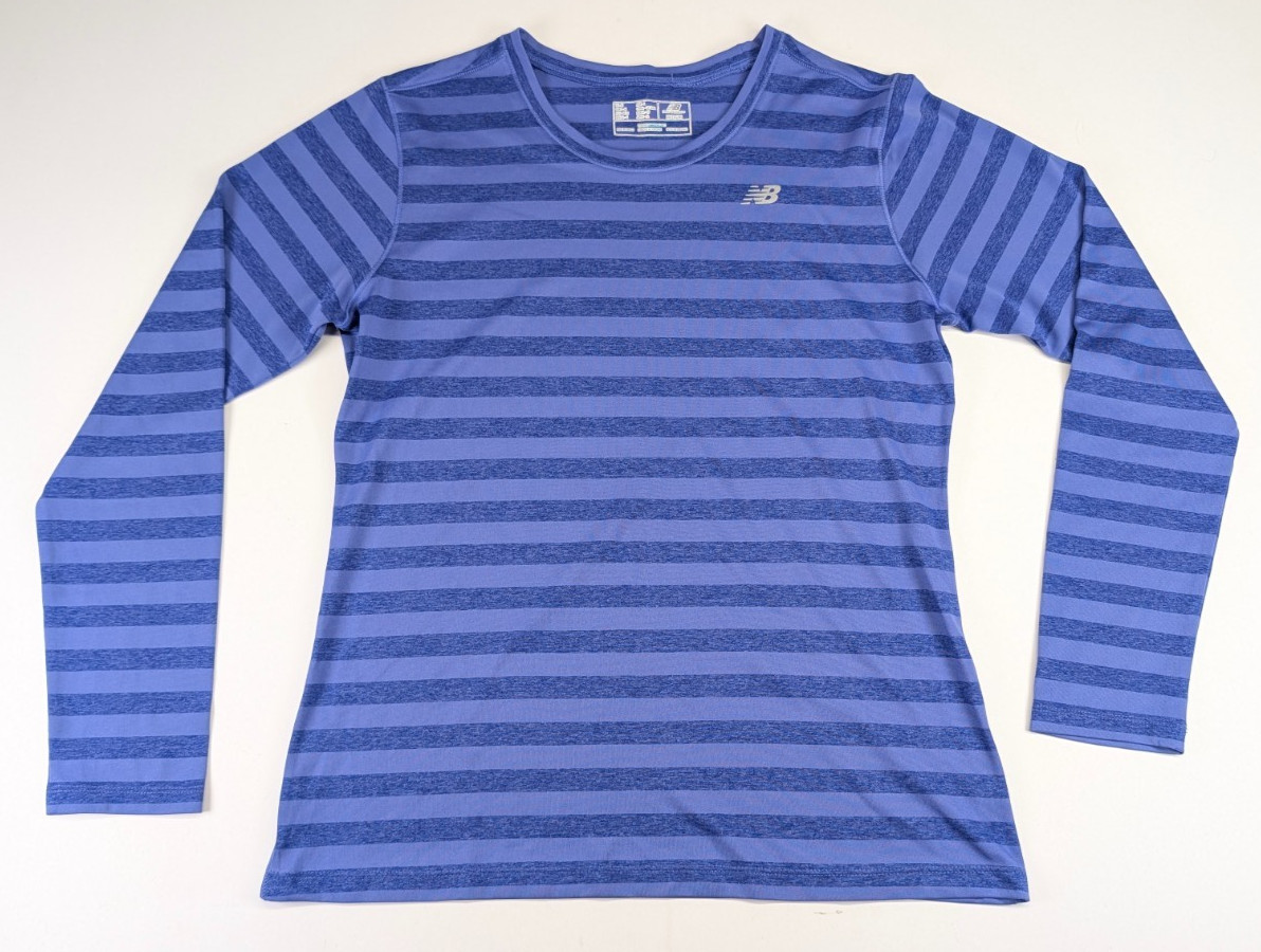 New Balance Lightning Dry Women’s Medium Blue Striped Long Sleeve Running Shirt