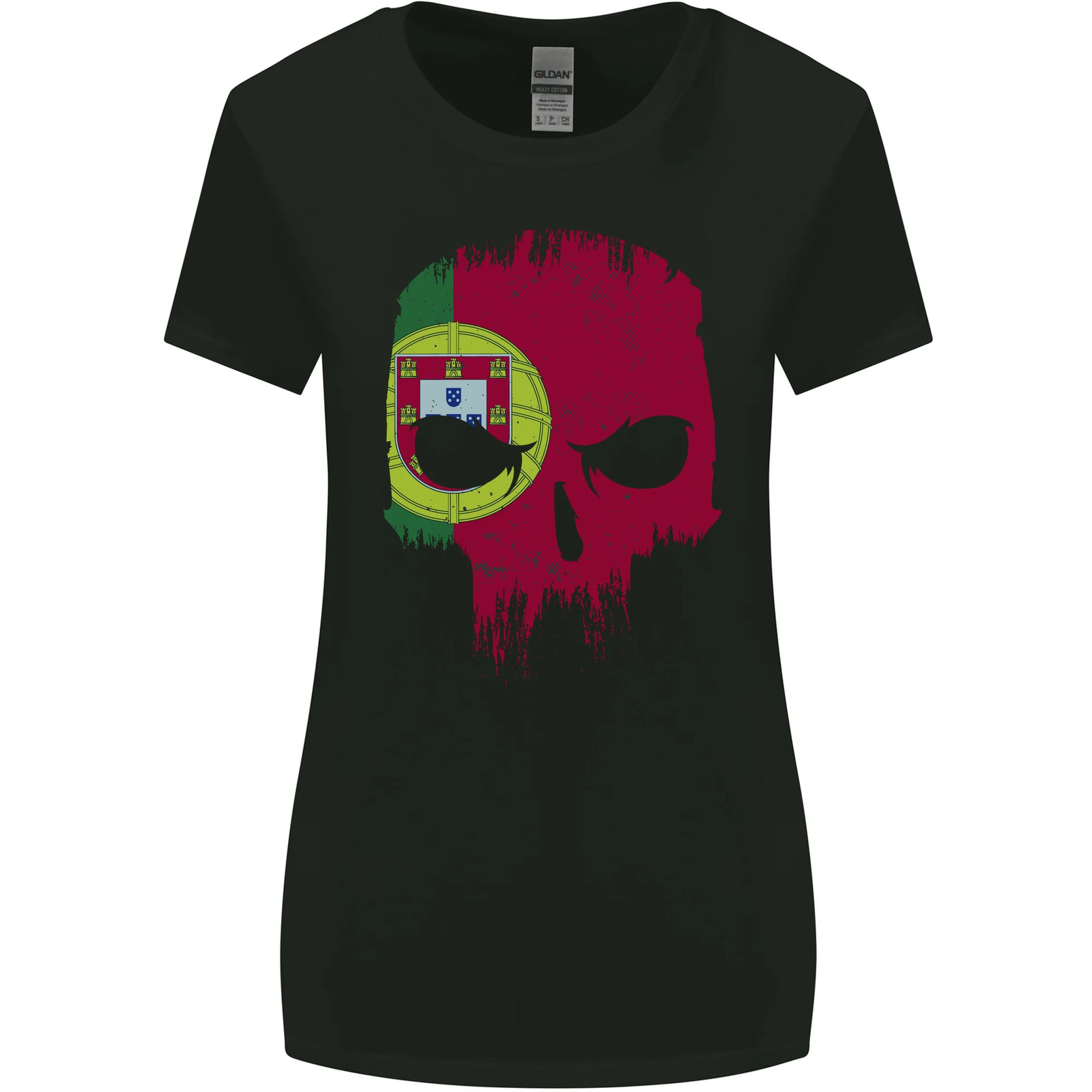 Portugal Skull Flag Gym Flag Biker Womens Wider Cut T-Shirt