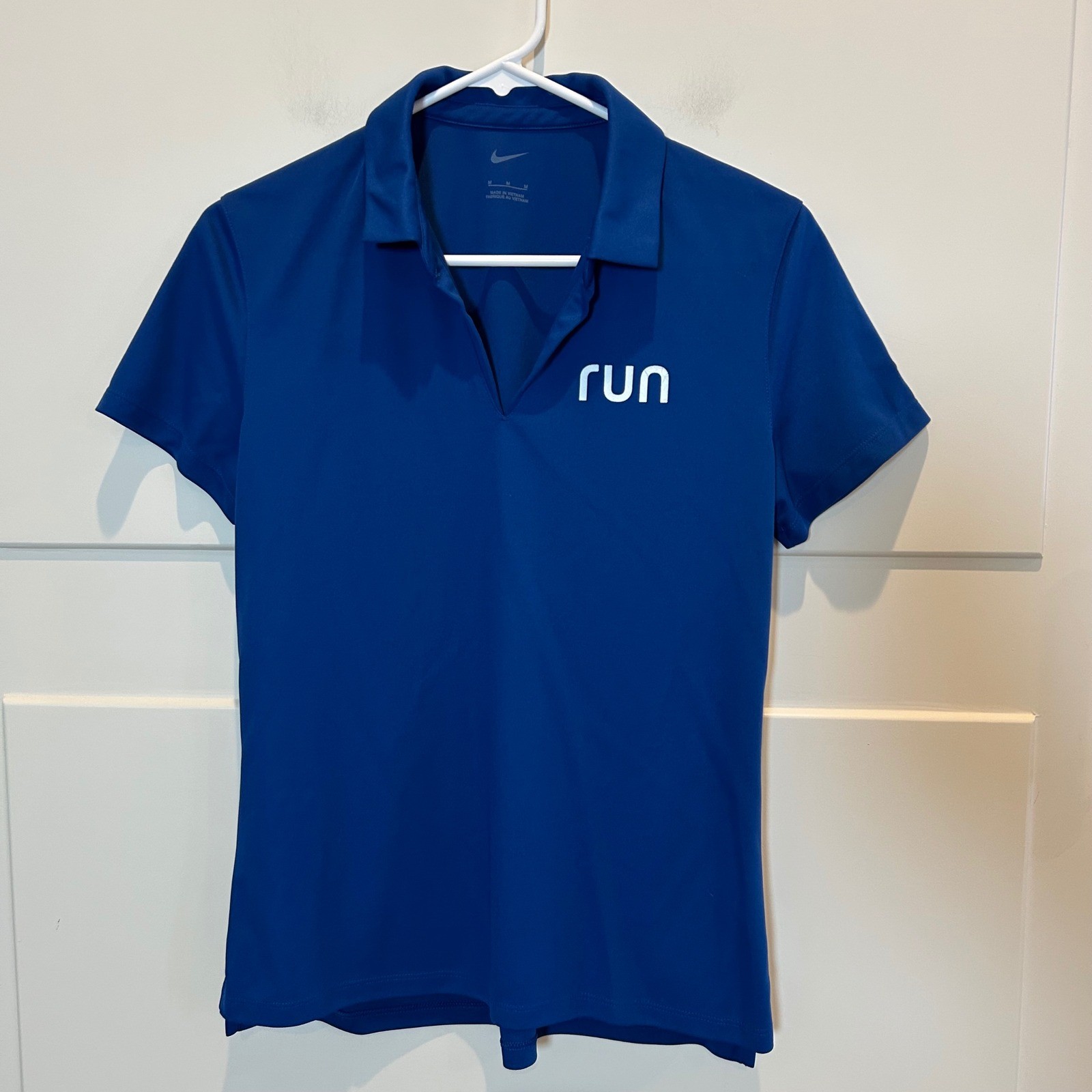 Nike Women Blue Short Sleeve RUN Polo Shirt Athletic Performance Size M