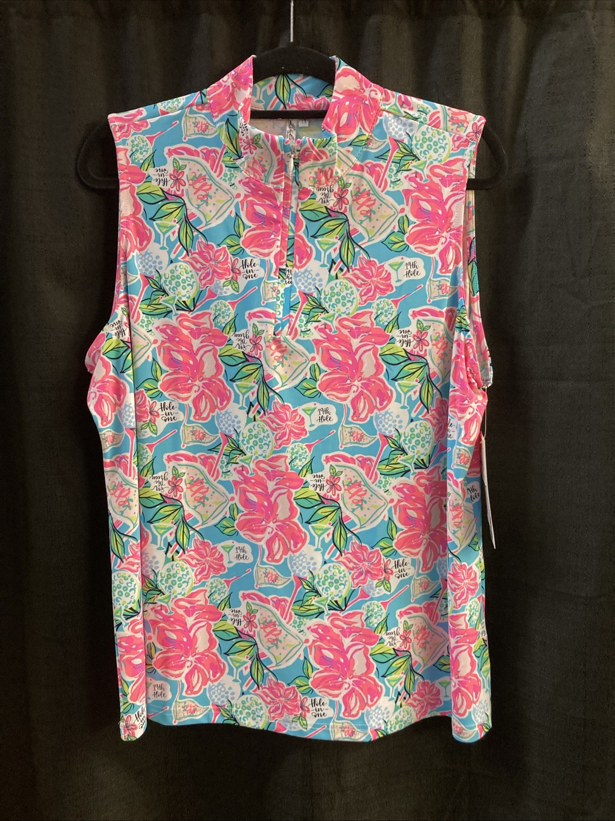 Lulu B 1X Zip Front Top Floral Golf Multicolor Upf50