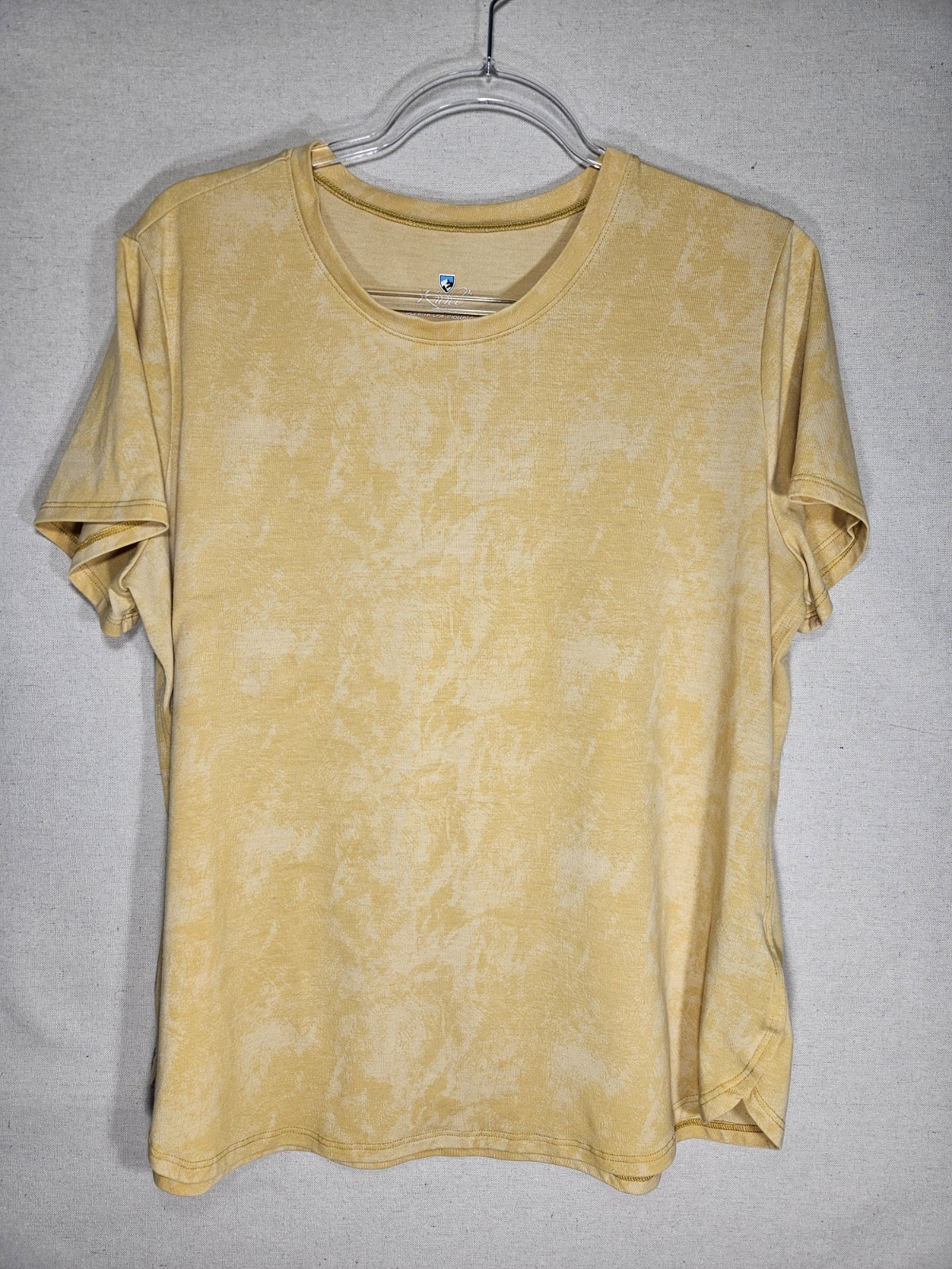 Kuhl Womens XL Yellow Ash Short Sleeve Crew Neck Pullover T-Shirt UPF 50 Hiking