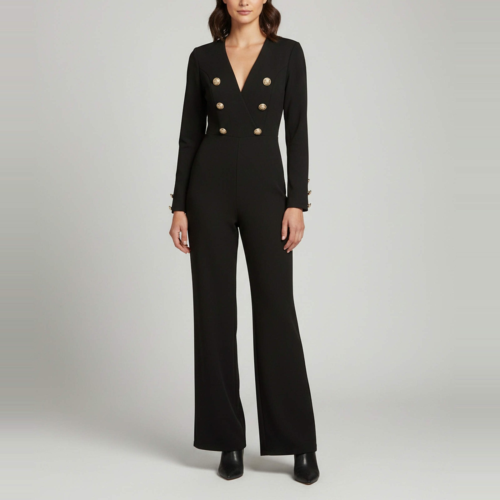 Balmain Black Wool DoubleBreasted Flared Jumpsuit S