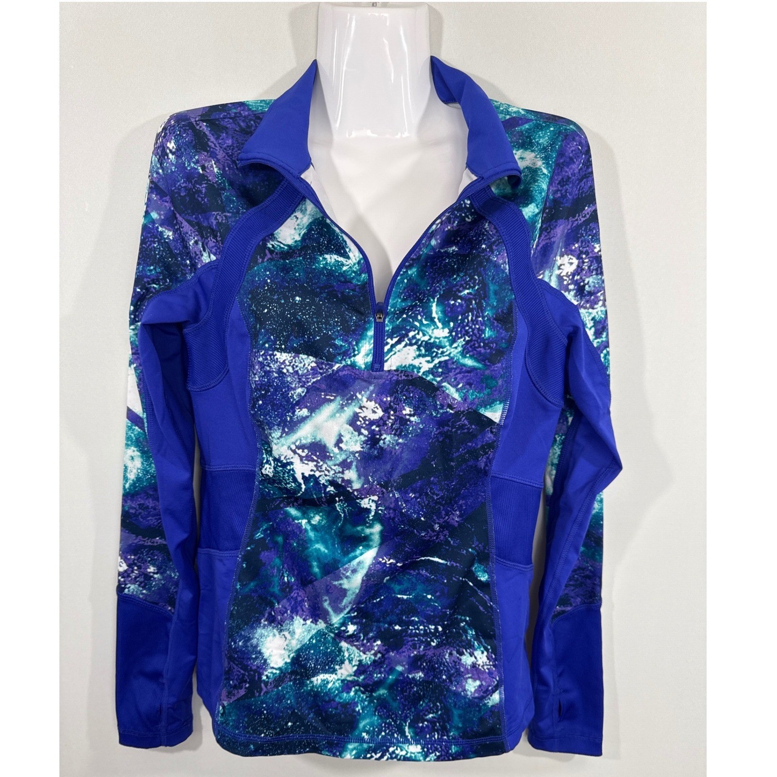 Tek Gear DryTek Womens Small Blue Purple Galaxy Print Quarter Zip Pullover Top