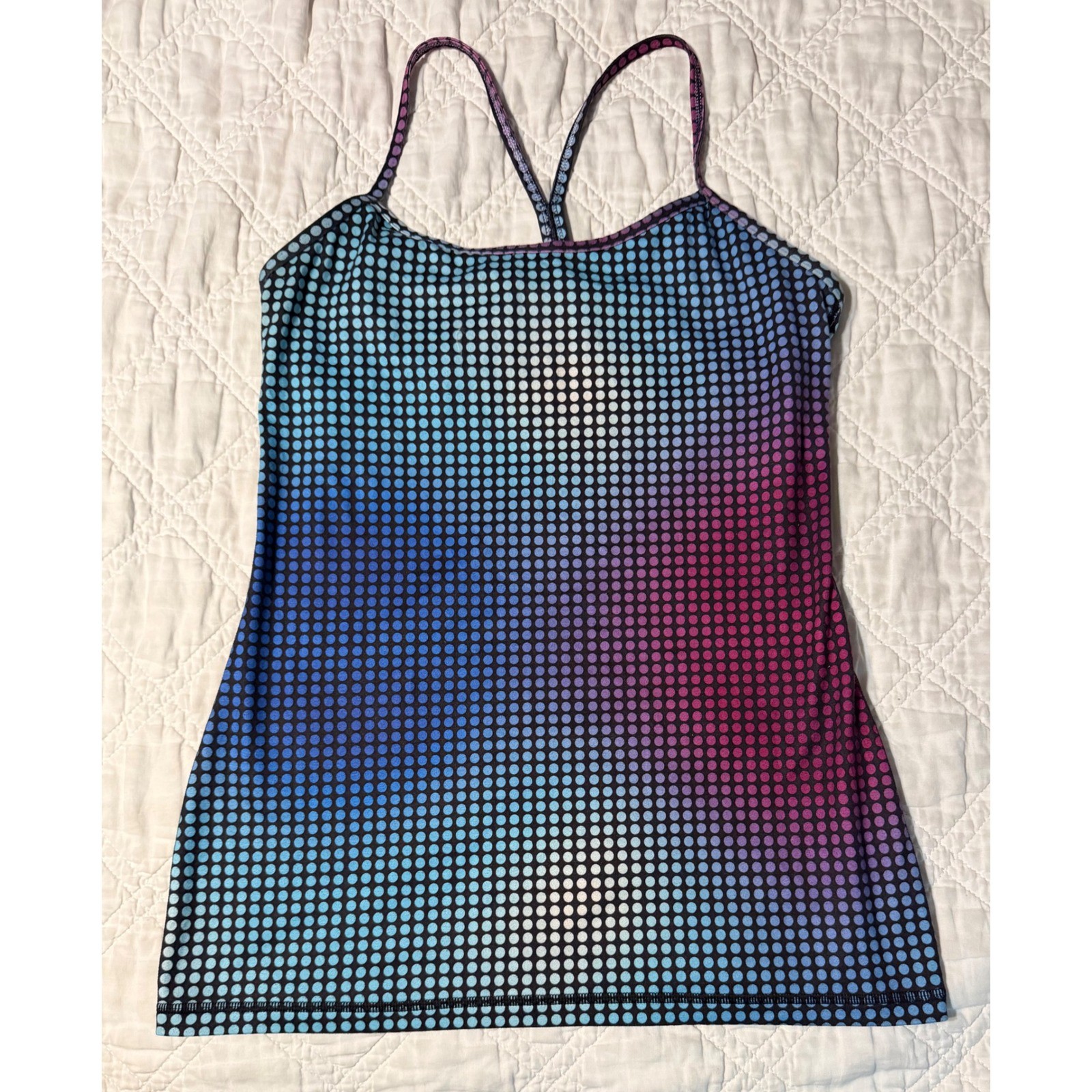 Lululemon Power Y Tank Top Ombre Polka Dot Blue Purple Pink Womens 8