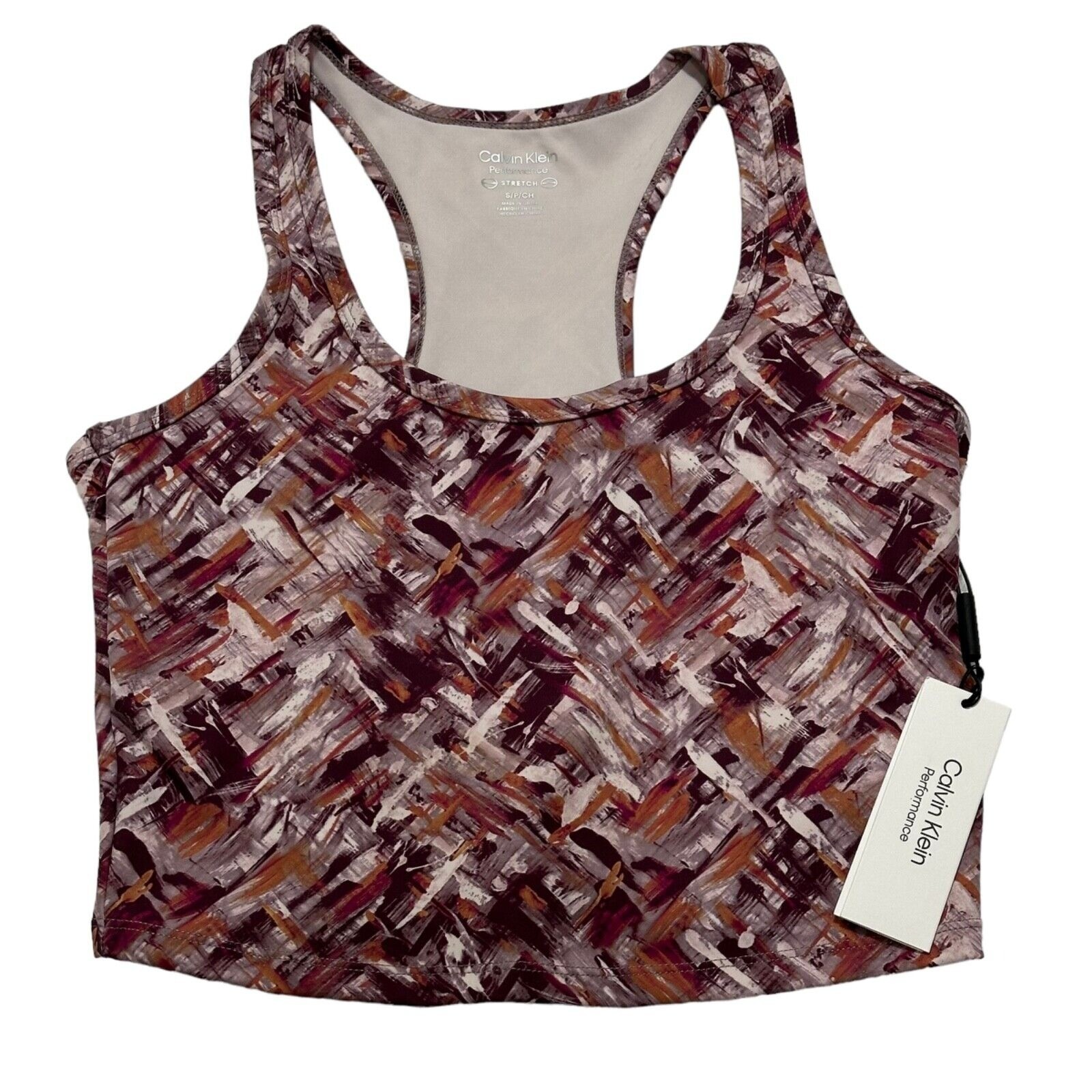 Calvin Klein Performance Women Size S Abstract Print Racerback Crop Tank Top NWT
