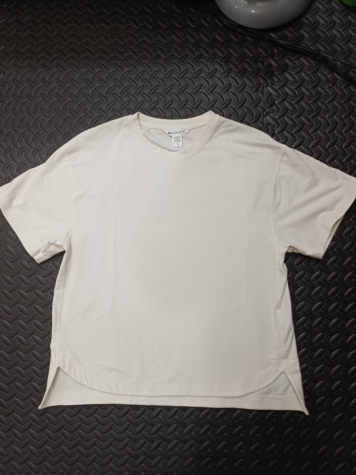 Athleta Women’s Top Small Short Sleeve White Off Cotton Blend Athletic Running