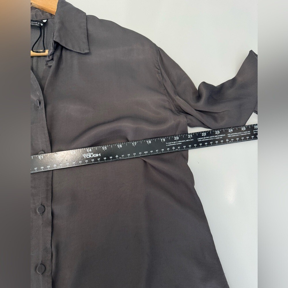 Zara Button Down Shirt Long Sleeve Collared Blouse Top Gray Size M