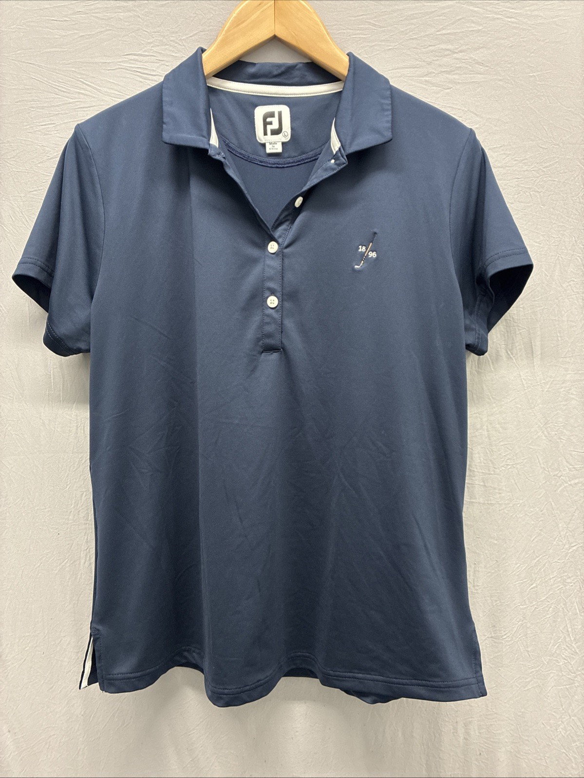 Foot Joy Women’s Large Golf Polo Shirt Top Country Club Logo Stretch Blue L6
