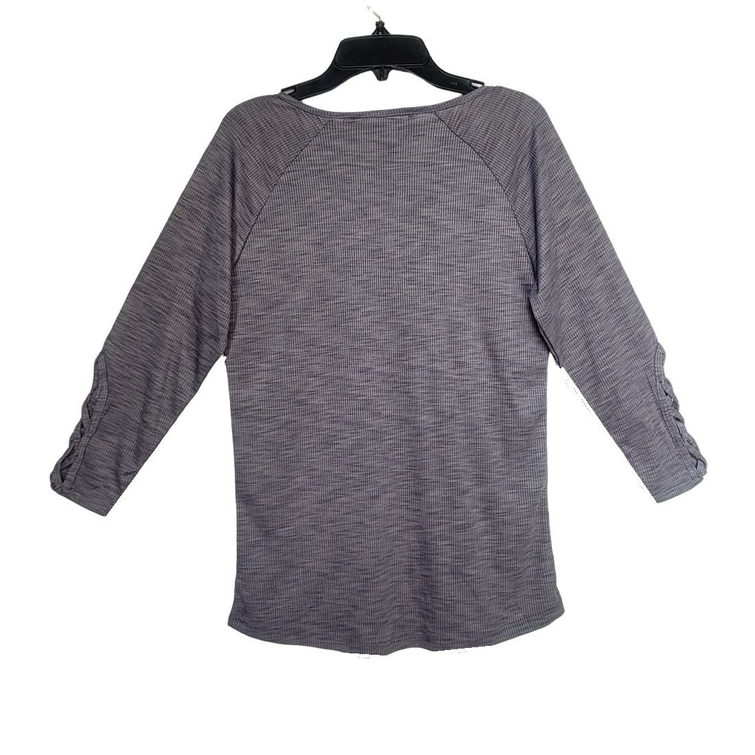 ⭐Harmony Sz S Basic Women Active top Grey textured 3/4 sleeve Criss Cross NEW⭐