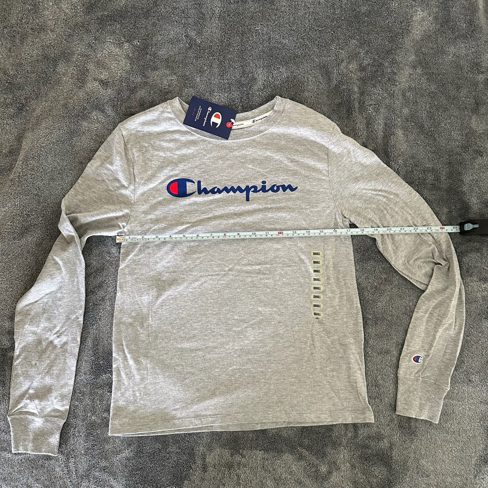 Champion Womens Gray Classic Jersey Script Logo T-Shirt Brand New