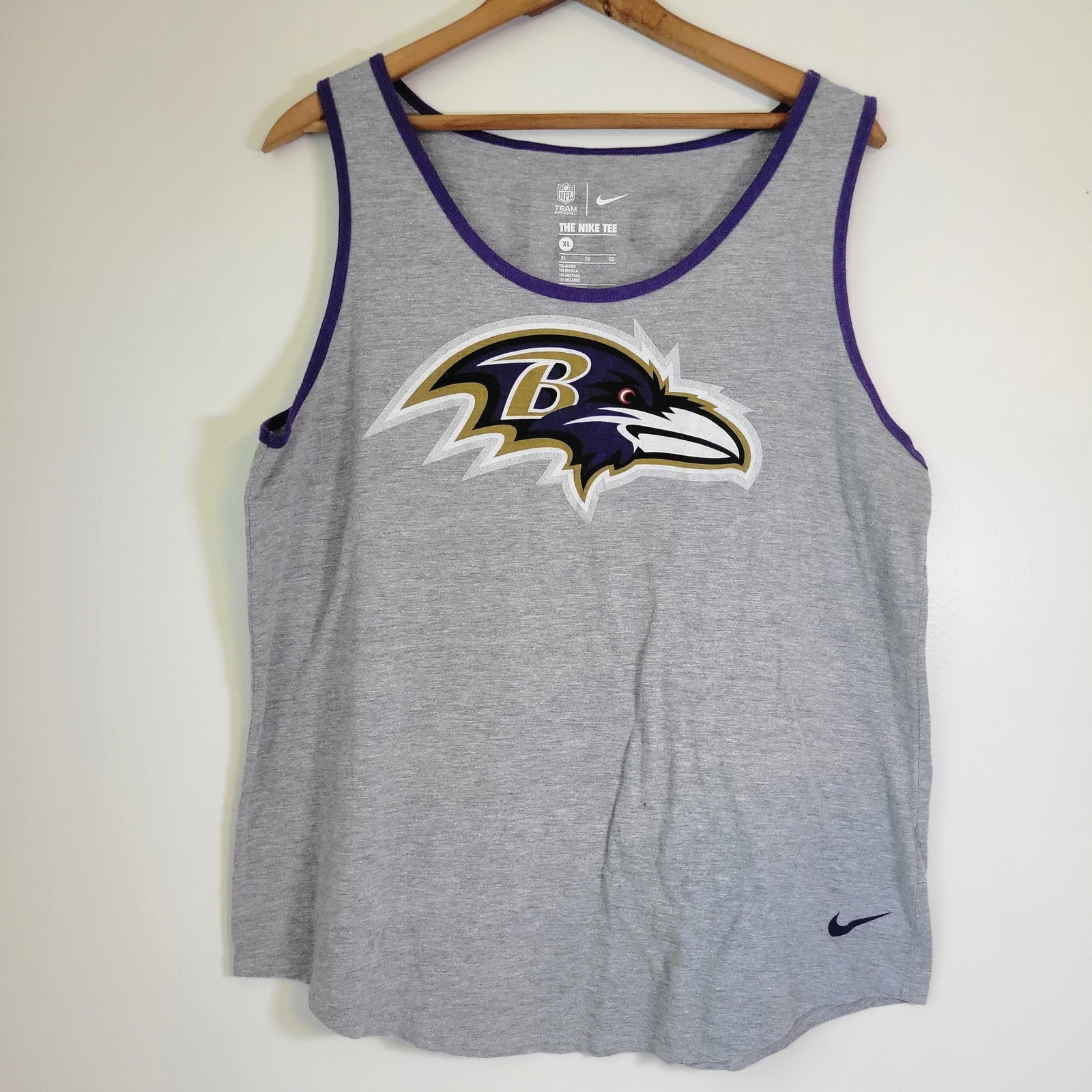 Nike Baltimore Ravens NFL Women XL Gray Tri-Blend Tank Top BAL Logo Sleeveless