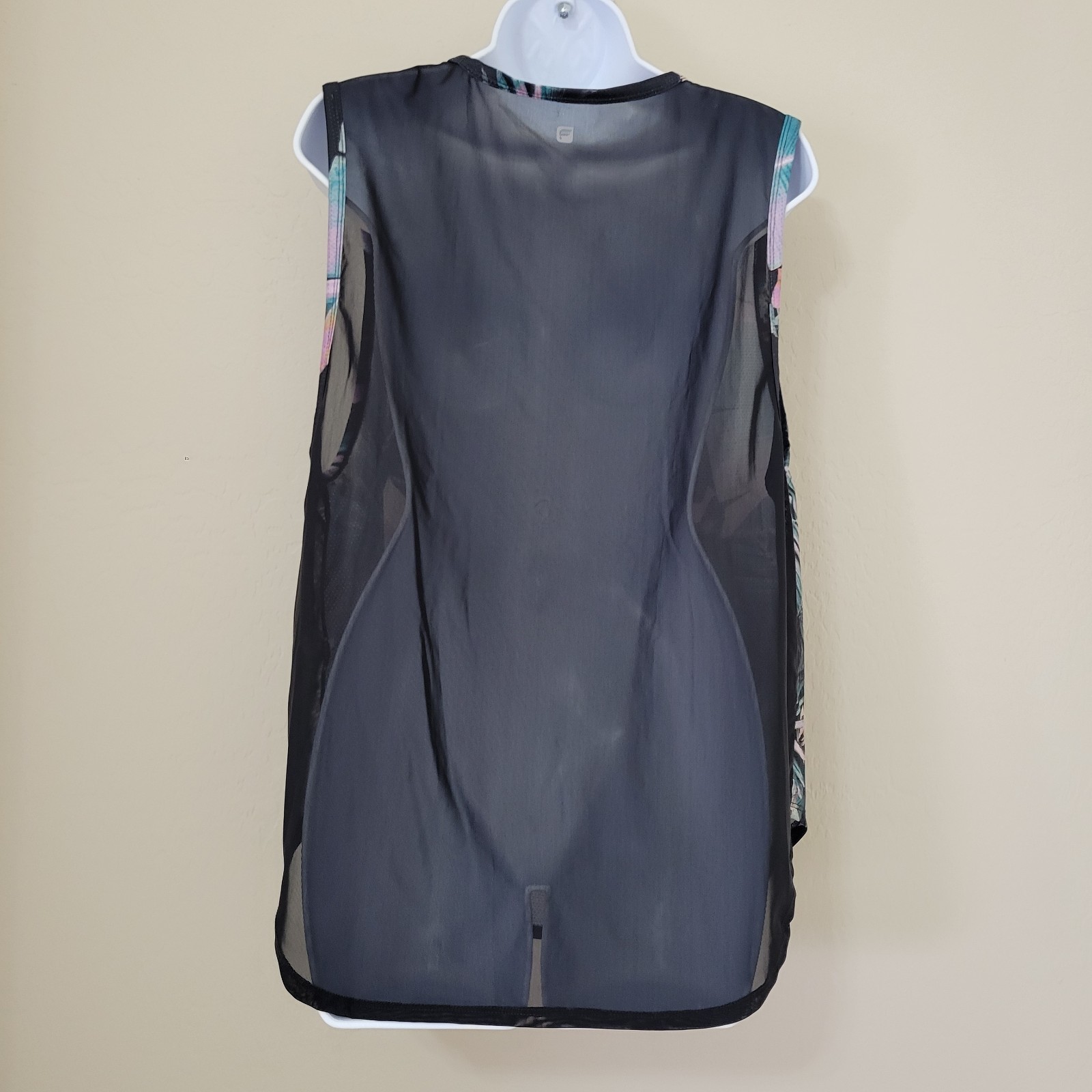 Fabletics Tank Top Tropical Leaf Trisha Havana Black Mesh Back Womens Sz XXL(?)