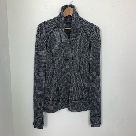 Lululemon Think Fast Pullover Sz 6 Mini Check Pique Heathered Black Yoga Run