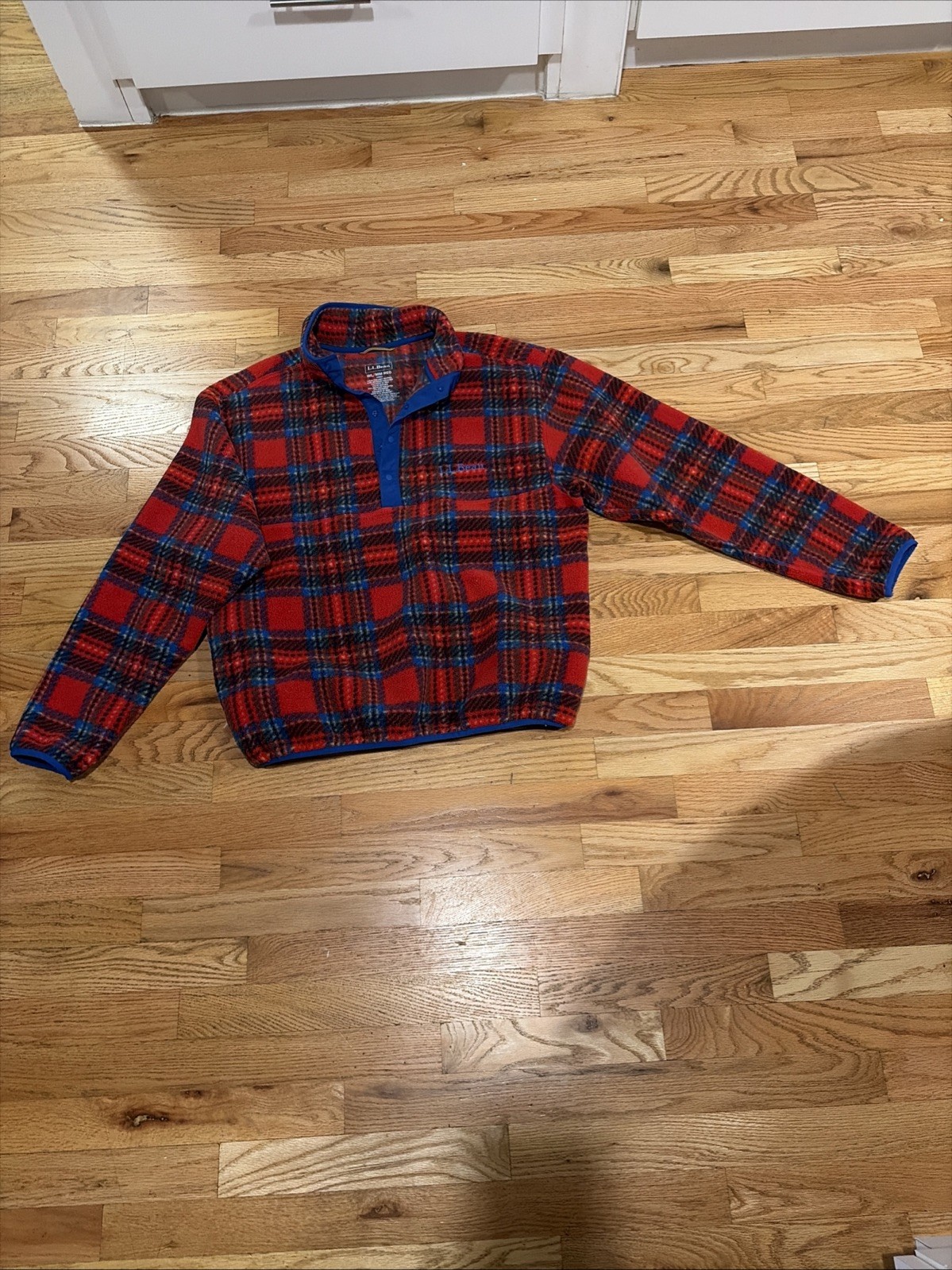 LL Bean Classic Quarter Snap Fleece Pullover Unisex WL/MM Red Blue Plaid