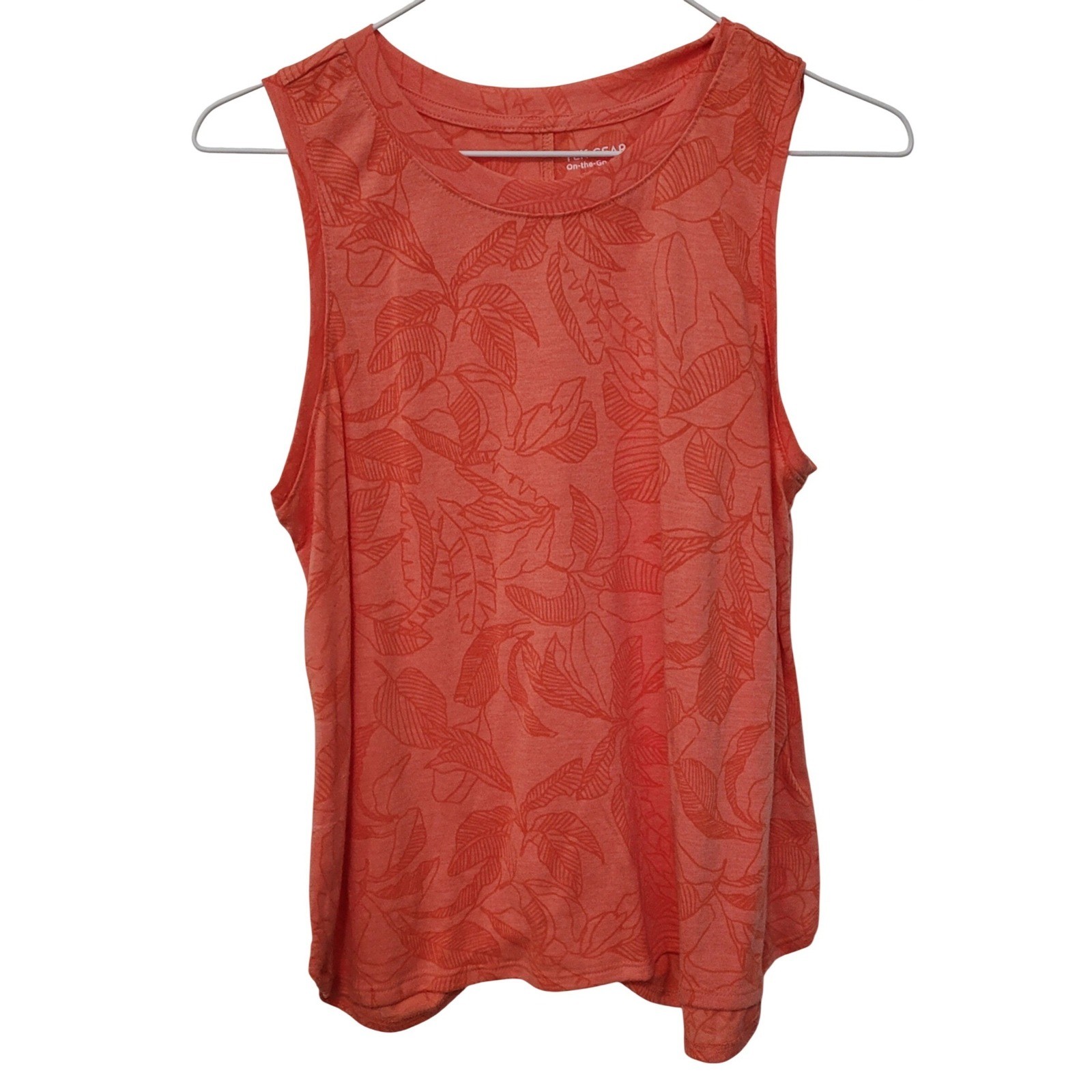 Tek Gear On-the-Go Tank Top Womens Medium Coral Tropical Leaf Activewear