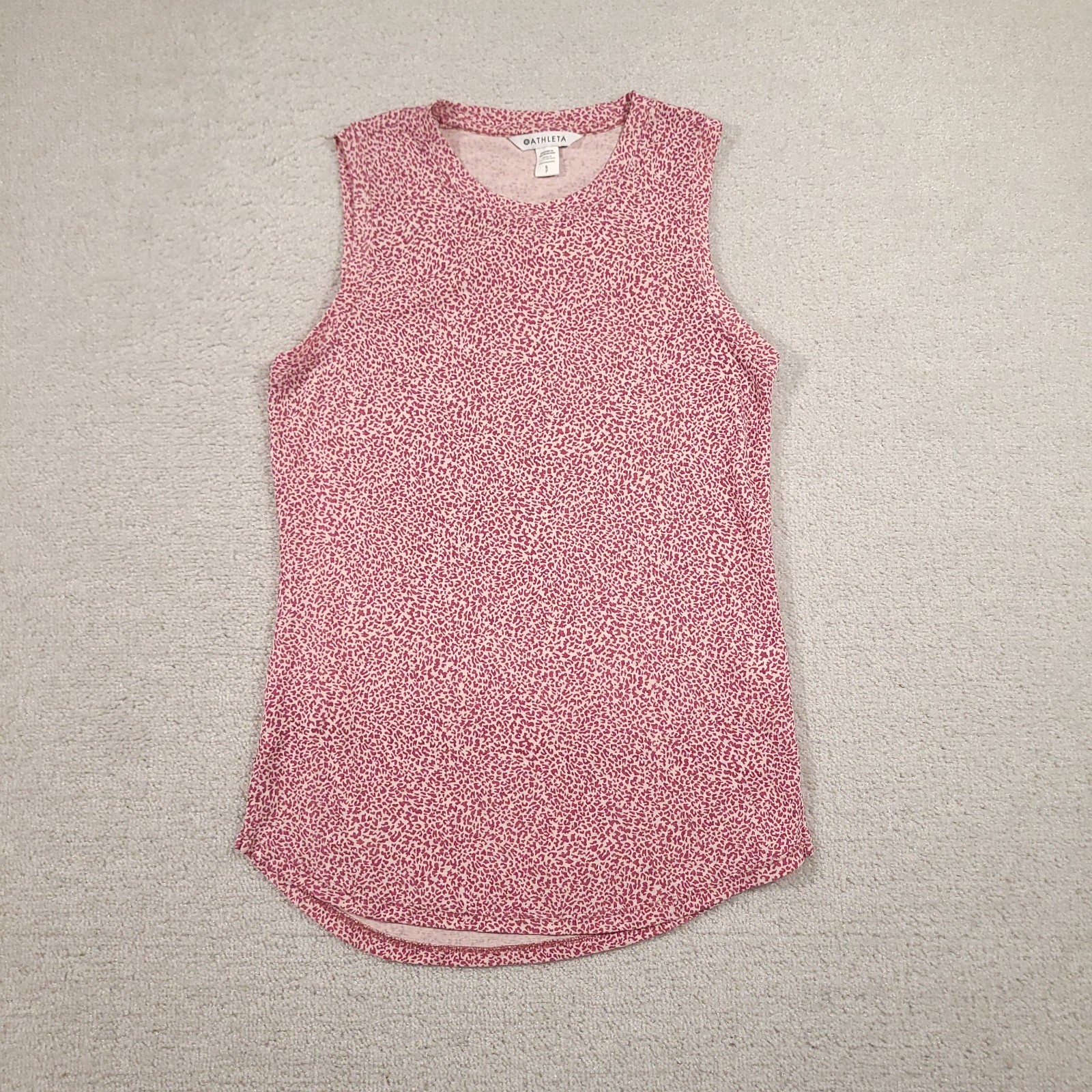 Athleta Breezy Tank Top Womens Small Pink Cheetah Print Crew Neck Sleeveless