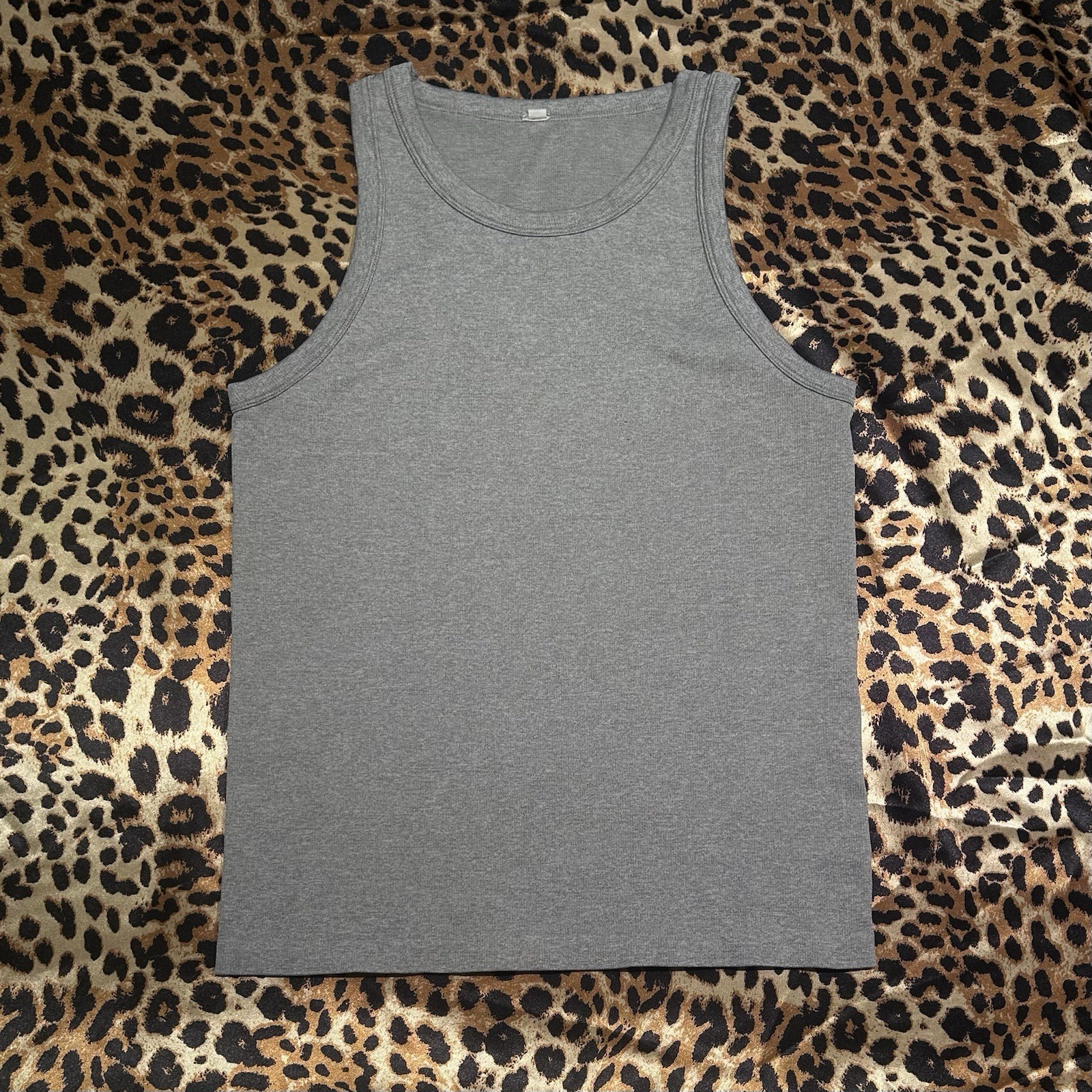 High Neck Heather Grey Seamless Ribbed Tank Top