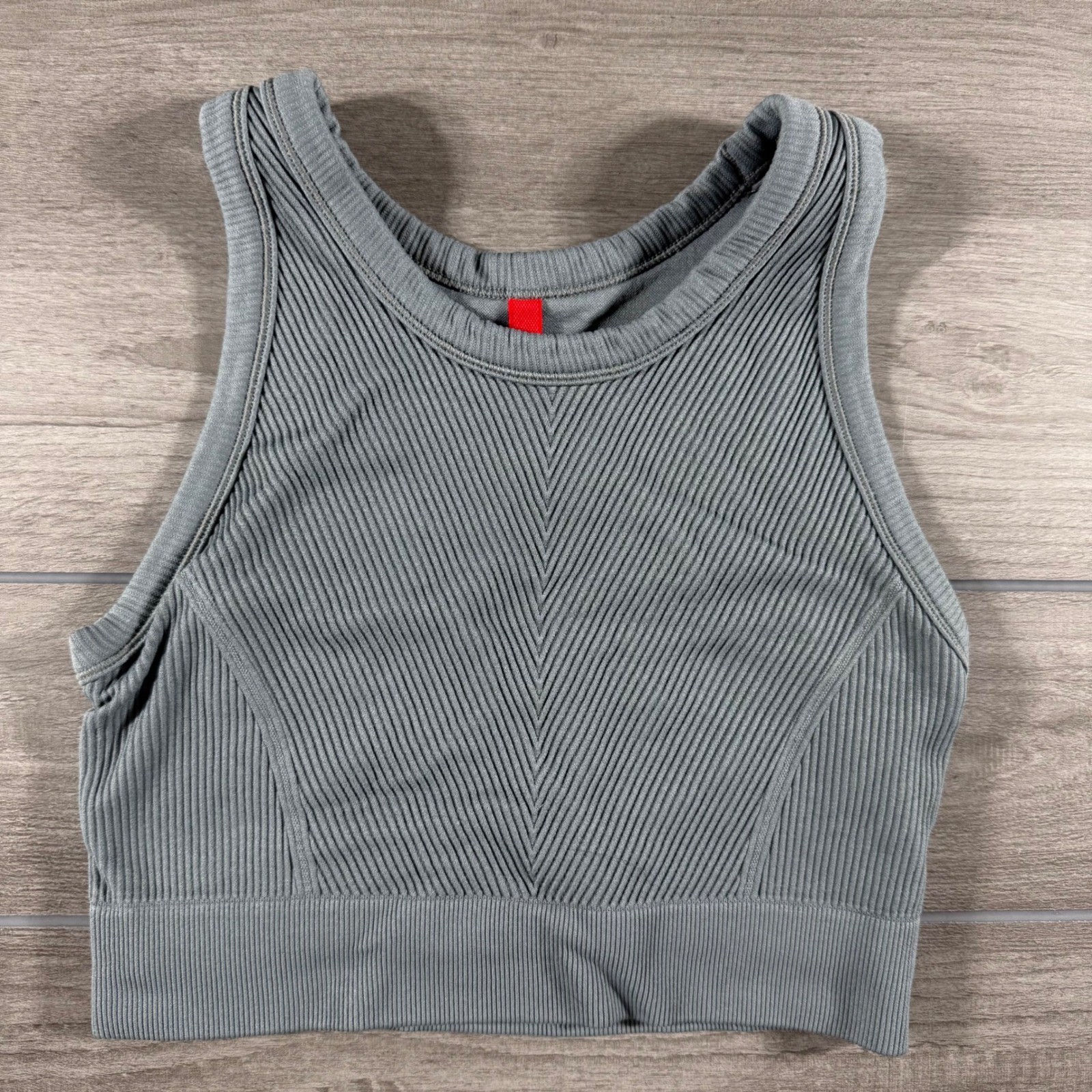 Wilson Seamless Ribbed Crop Top XS Gray High Neck Chevron Knit Tank