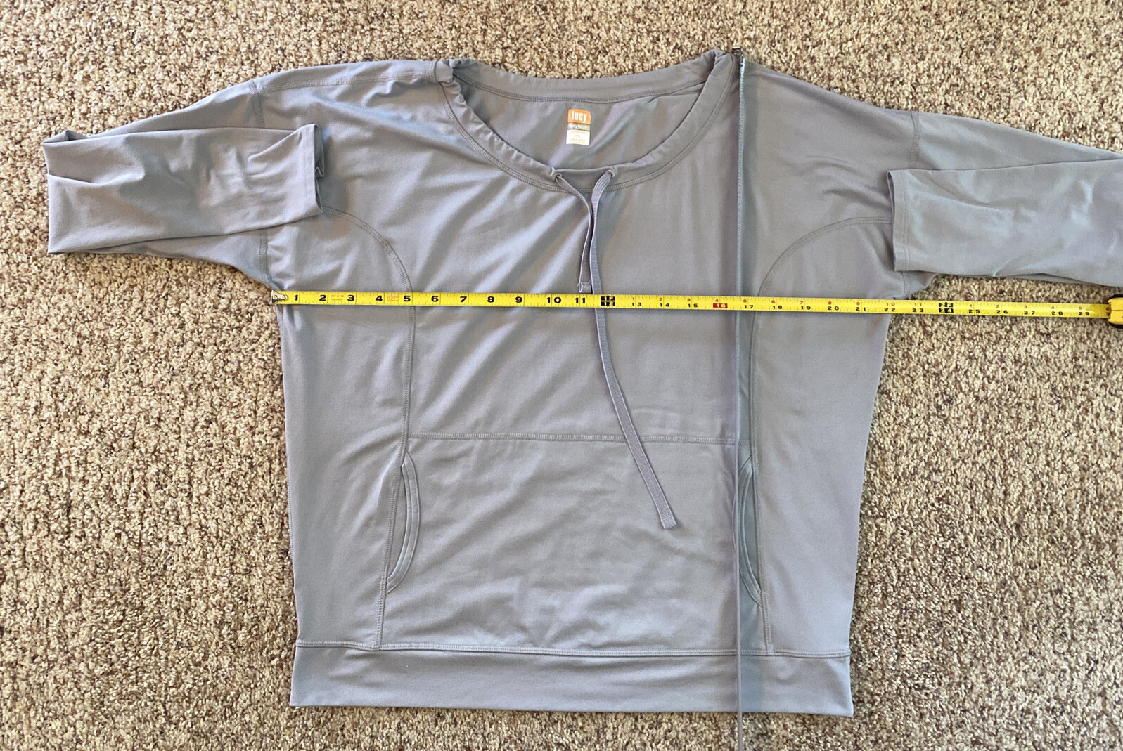 Lucy Tech Pullover Gray Stretch top Medium Draw string neckline Activewear