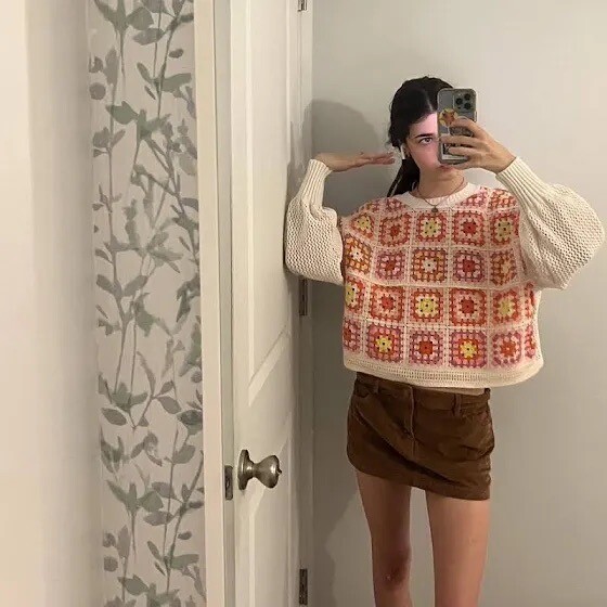 NWT zara knit flower crochet multi color blogger favorite sweater top ( L )