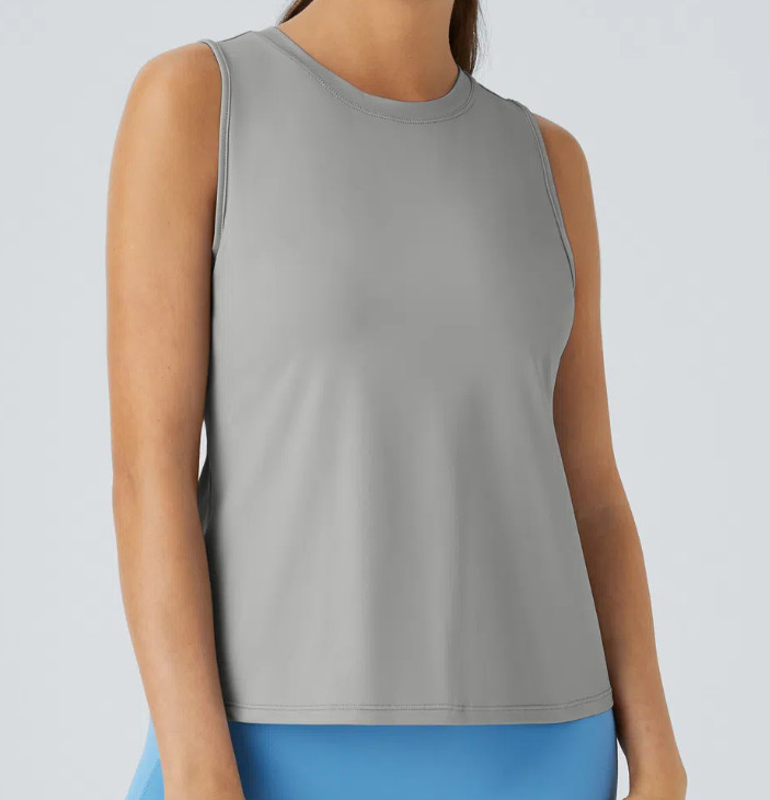 Halara Cut Out Crossover Hem Solid Yoga Tank Top Mist Grey Size XS NWT