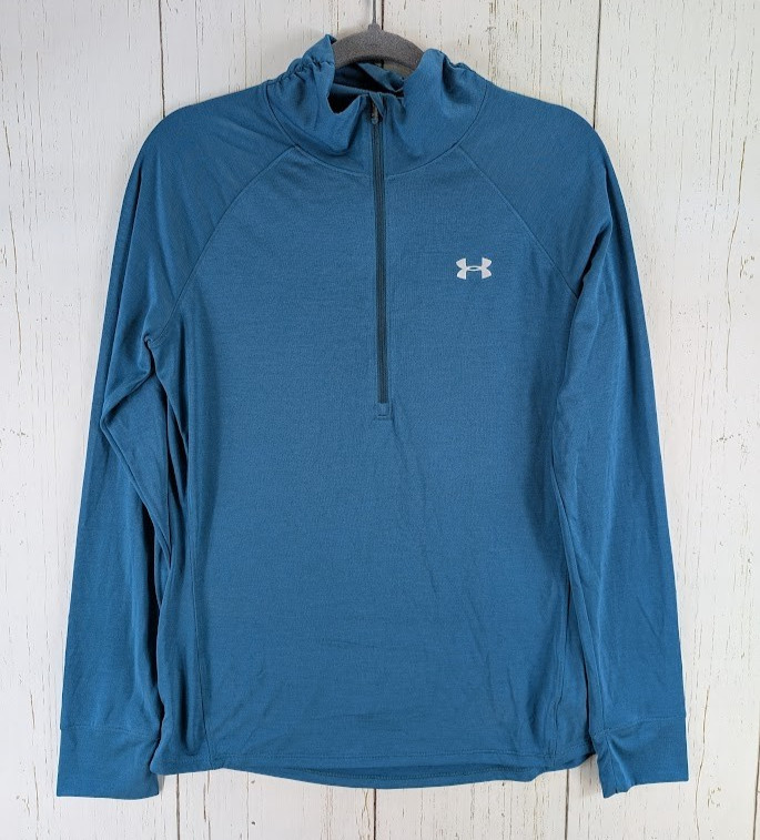 Under Armour Size Large Semi Fitted Turqouise Half Zip Long Sleeve Pullover Top