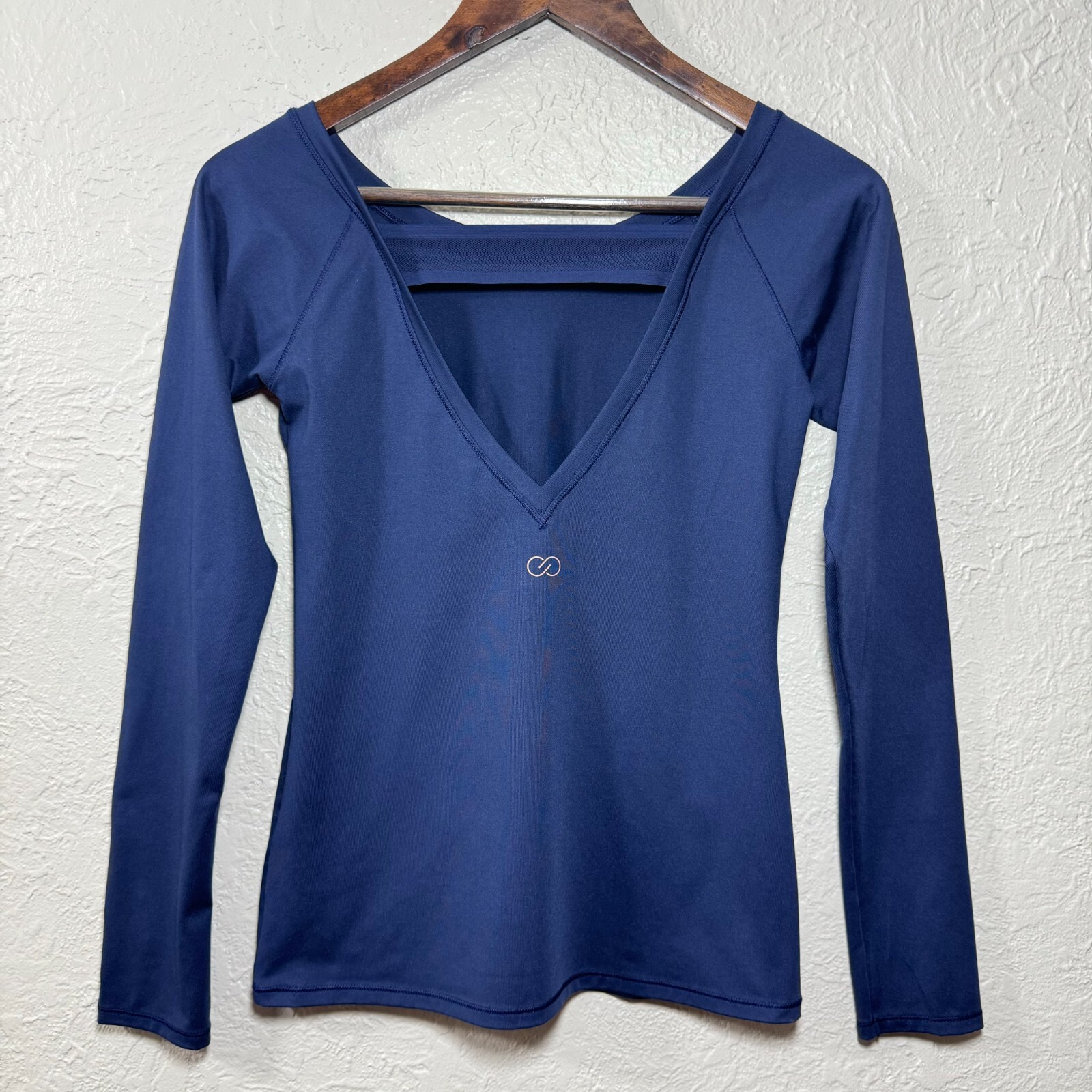 Calia Carrie Underwood Top XS Navy Blue Cutout Mesh Strap Athleisure Yoga Gym