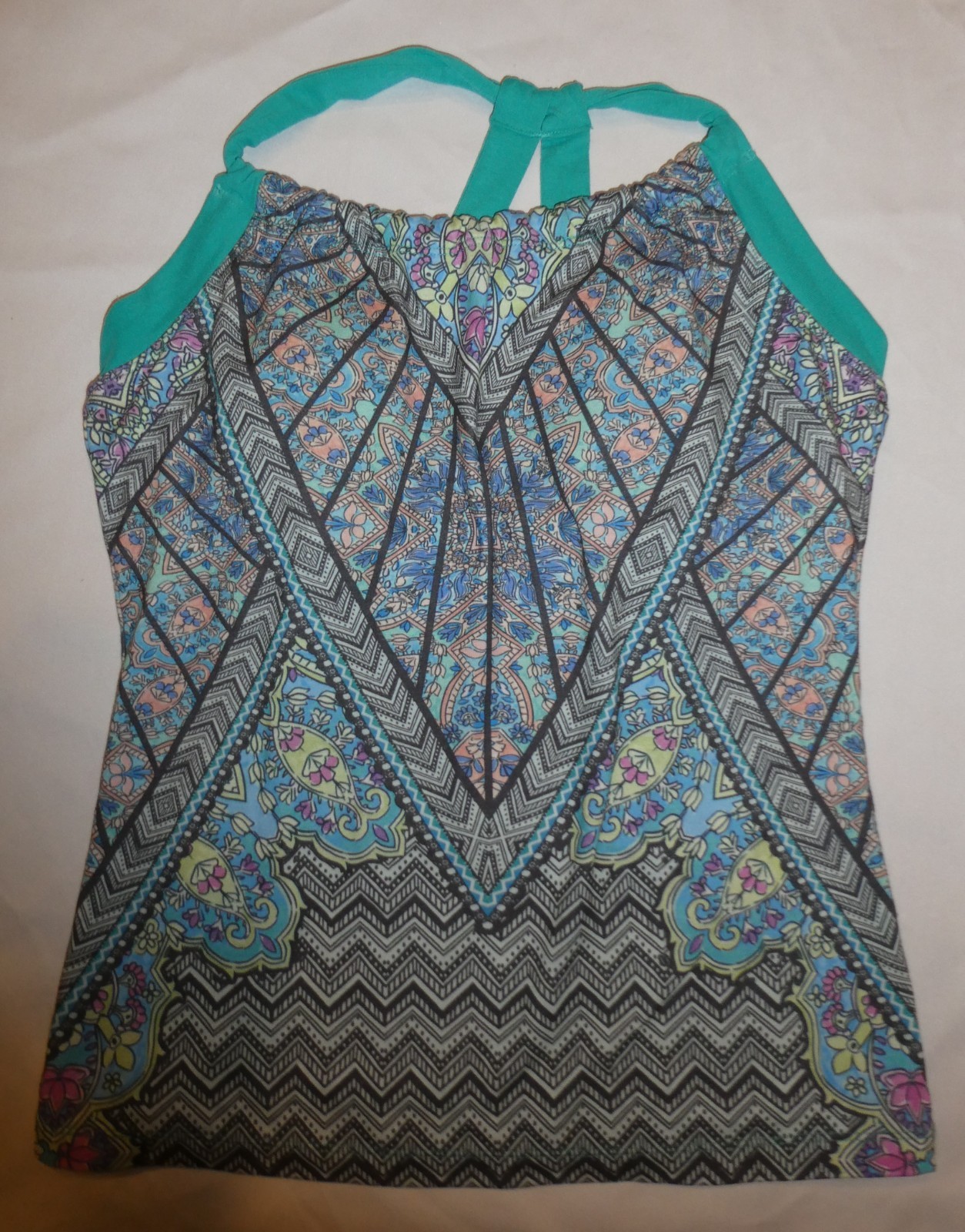 prAna Quinn women’s multi-colored floral print padded sports bra top Sz L