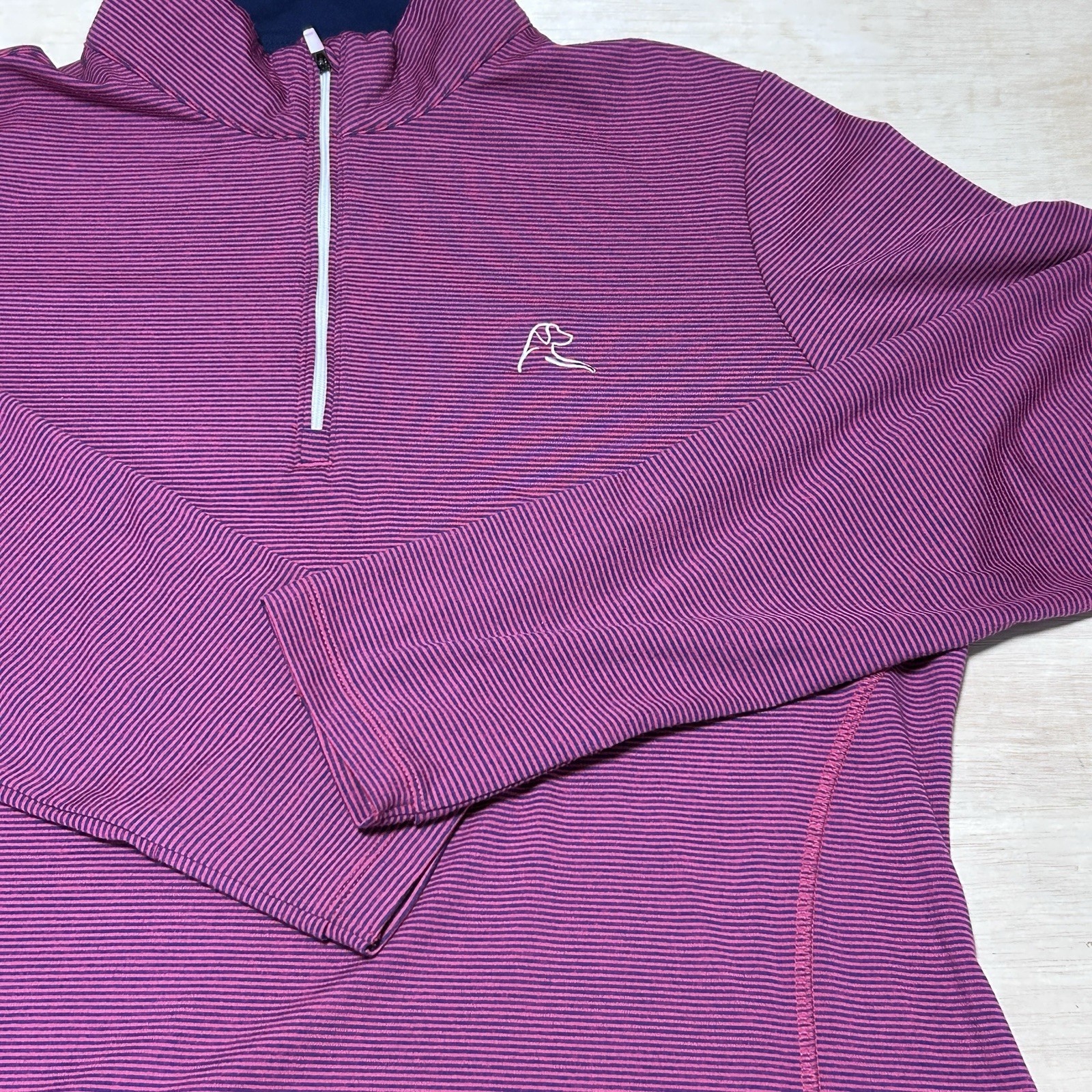 Rhoback Pullover Womens Large Blue Pink Stripe 1/4 Zip Performance Golf Stretch