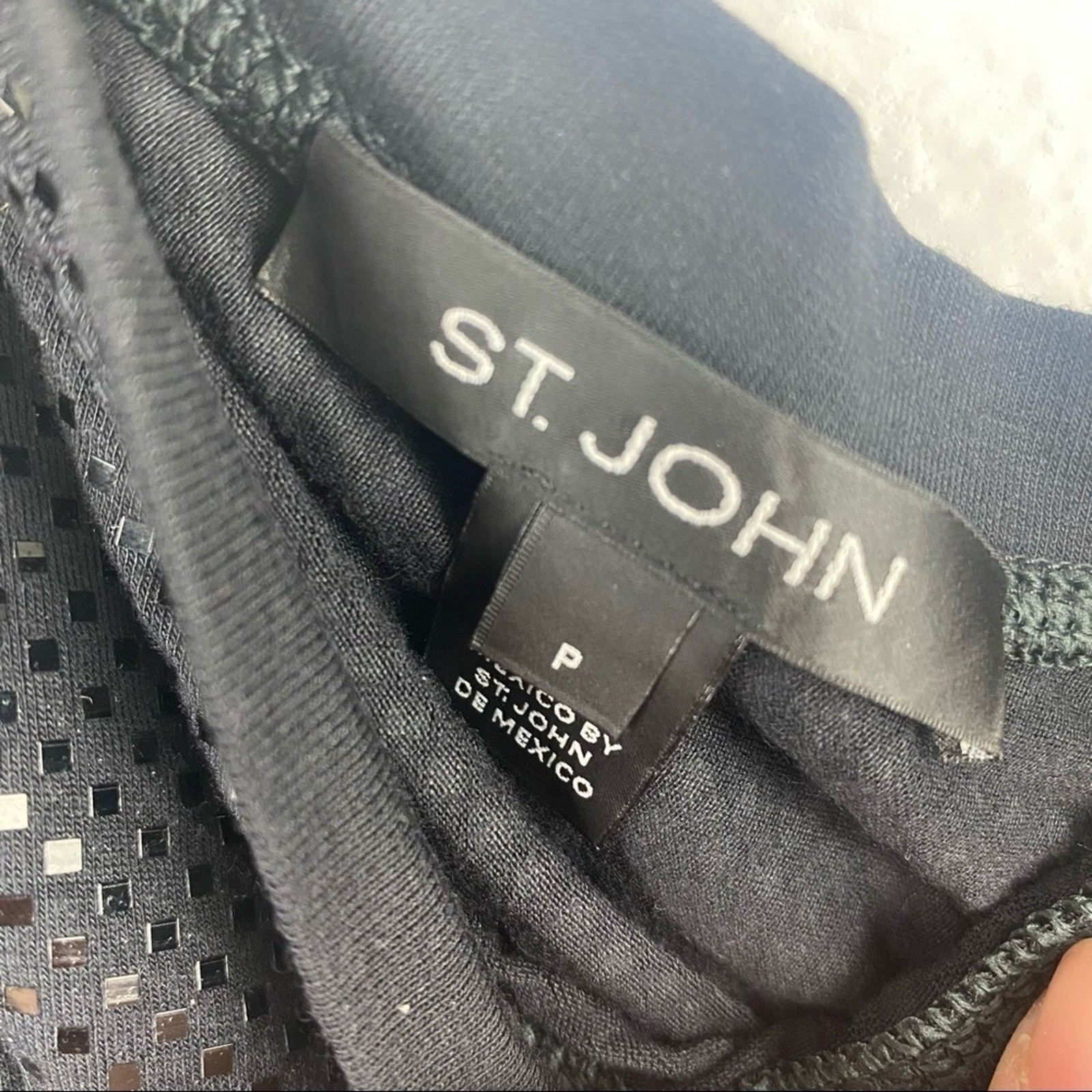 ST JOHN Black One Shoulder Top with Sequins Small