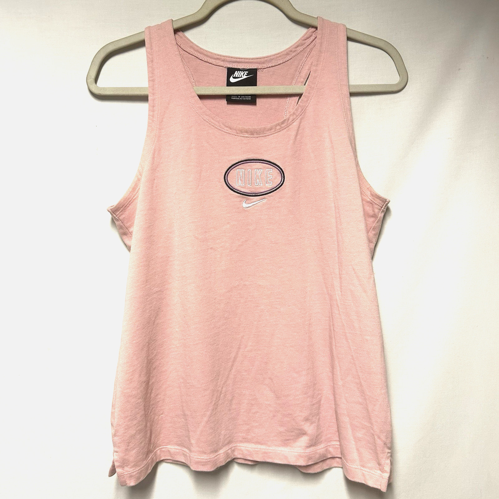 Nike Tank Top Women size M Light Dusty Rose Pink Embroidered Graphic 100% Cotton