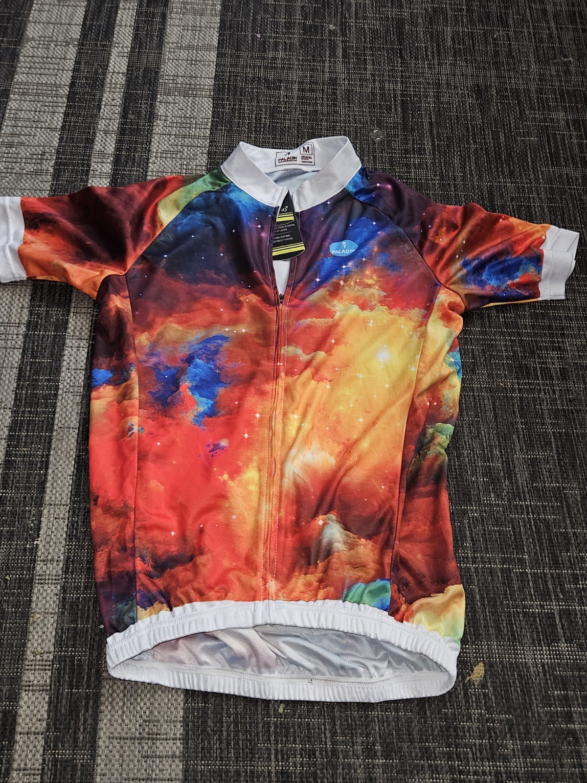 Paladin Cycling Jersey Shirt M White Multicolor Galaxy Space Short Sleeve Zip