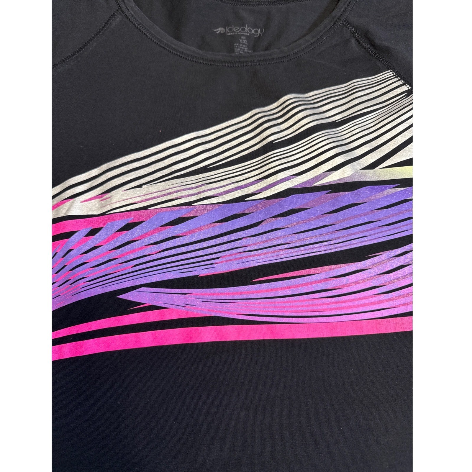 Ideology Womens XXL Black Pink Purple Abstract Graphic Short Sleeve Active Tee