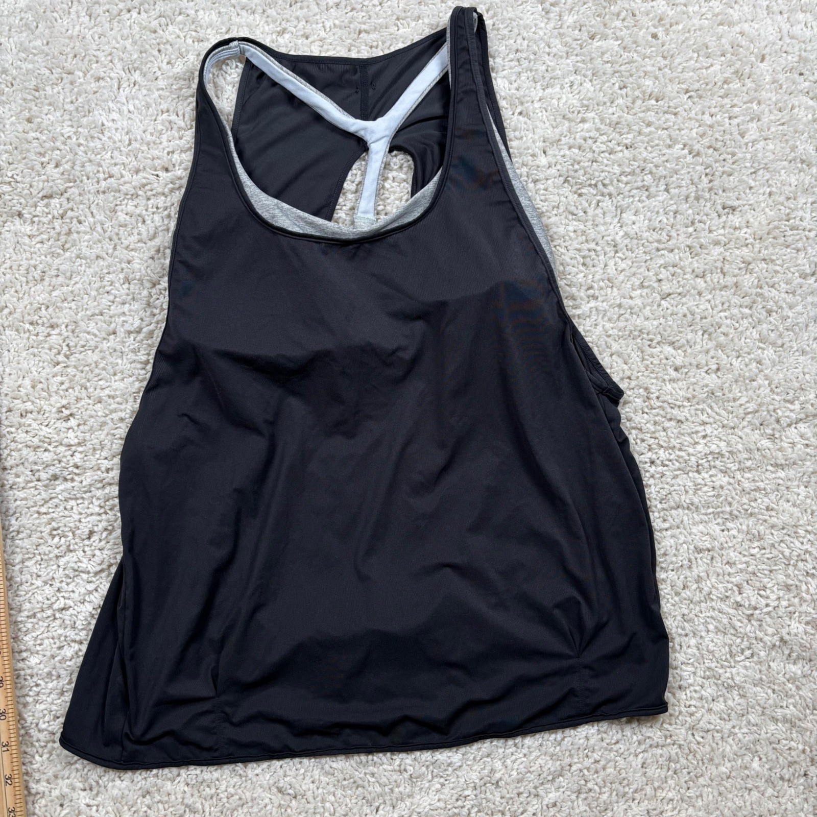 prAna 2-in-1 Tank Top Women Large Black Grey Excellent Open Back Tie Workout