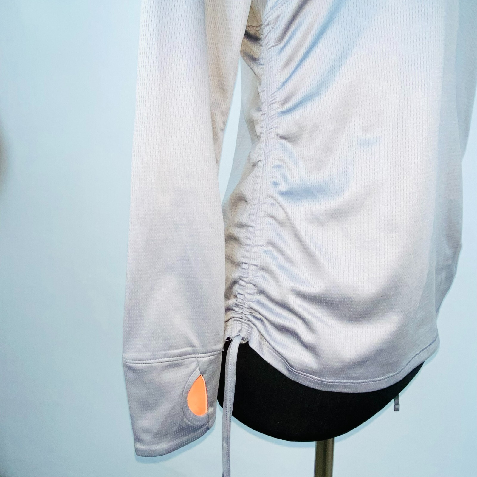 Avia Womens Medium M Polyester Gray Orange 1/2 Zip Athletic Top Ruched Sides *