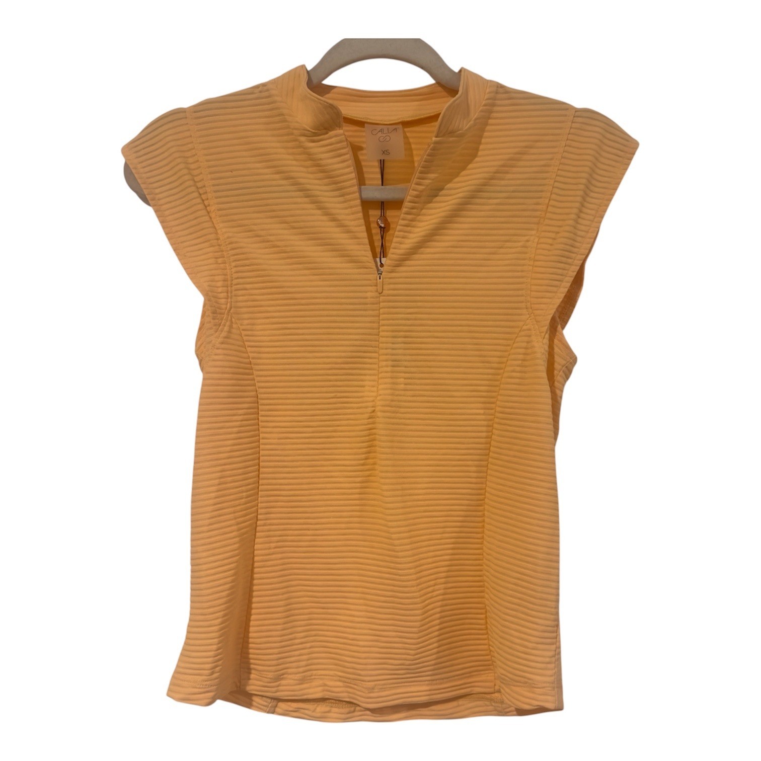 CALIA Renew Cap Sleeve Quarter Zip Ribbed Top Peach Sherbet XS WCG1001 NEW