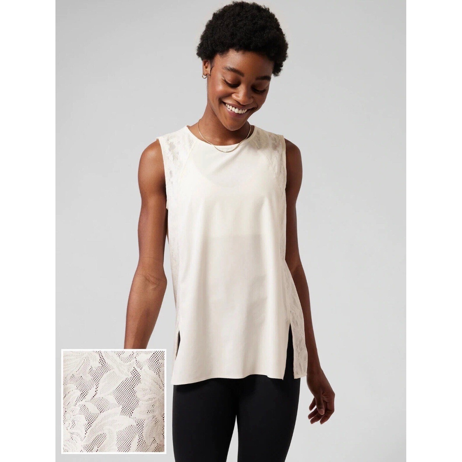 Athleta Women’s Beige Lace Zephyr UPF Lifestyle Athletic Tank Top Size M