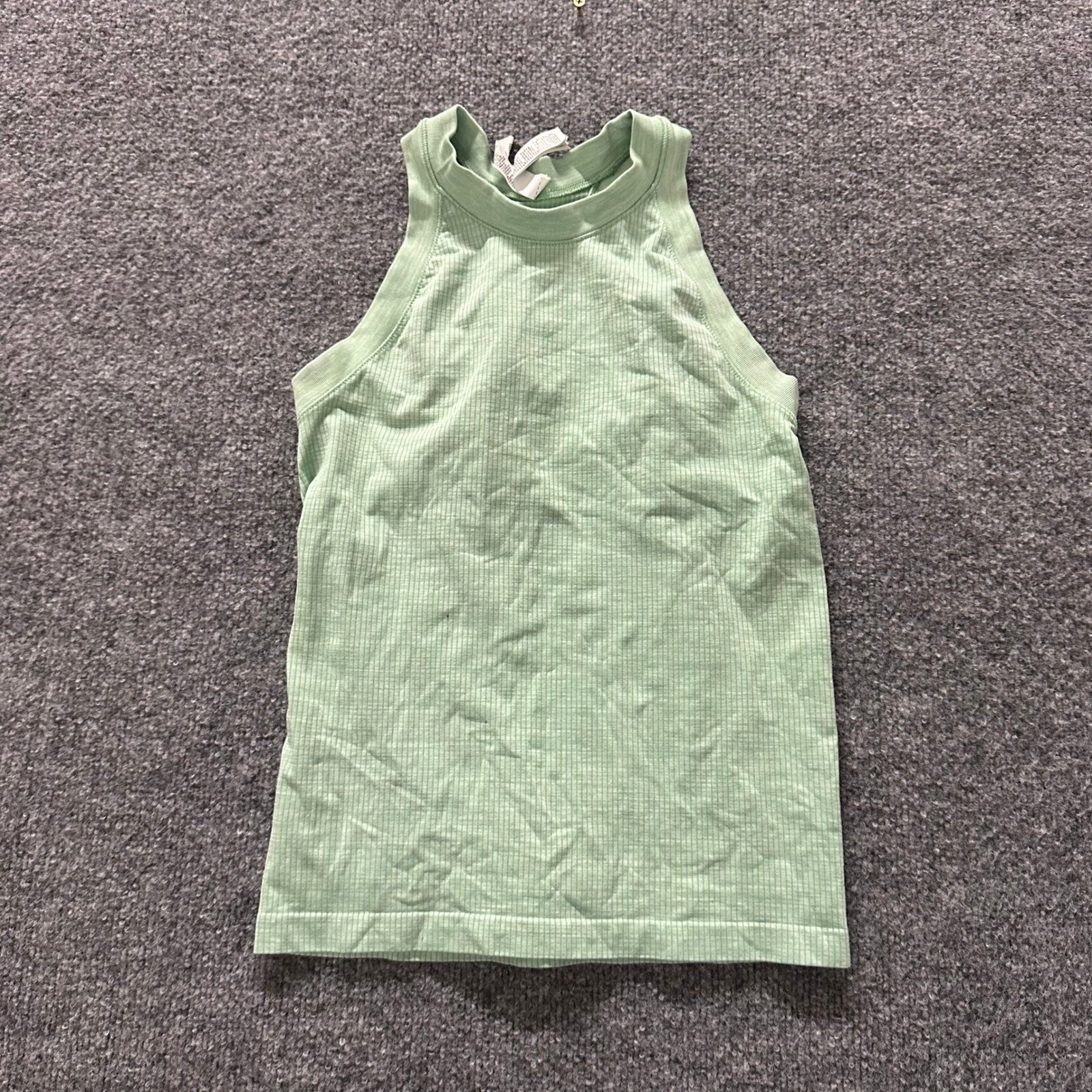 Athleta Tank Top Womens Size S Green Ribbed High Neck Racerback Athletic Yoga