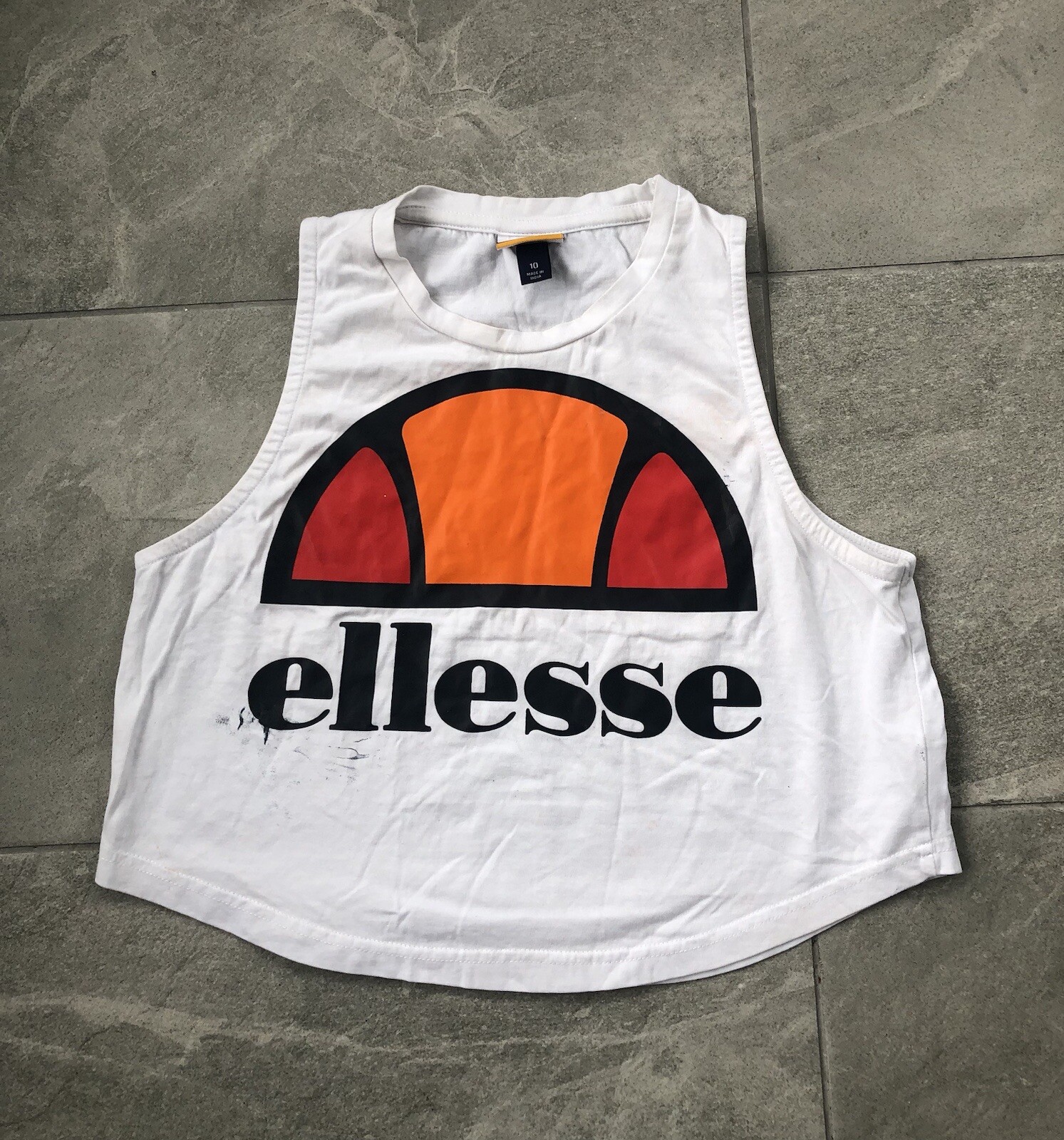 Retro Ellesse Vest Womens White Small Sports Training Activewear Sleeveless Top