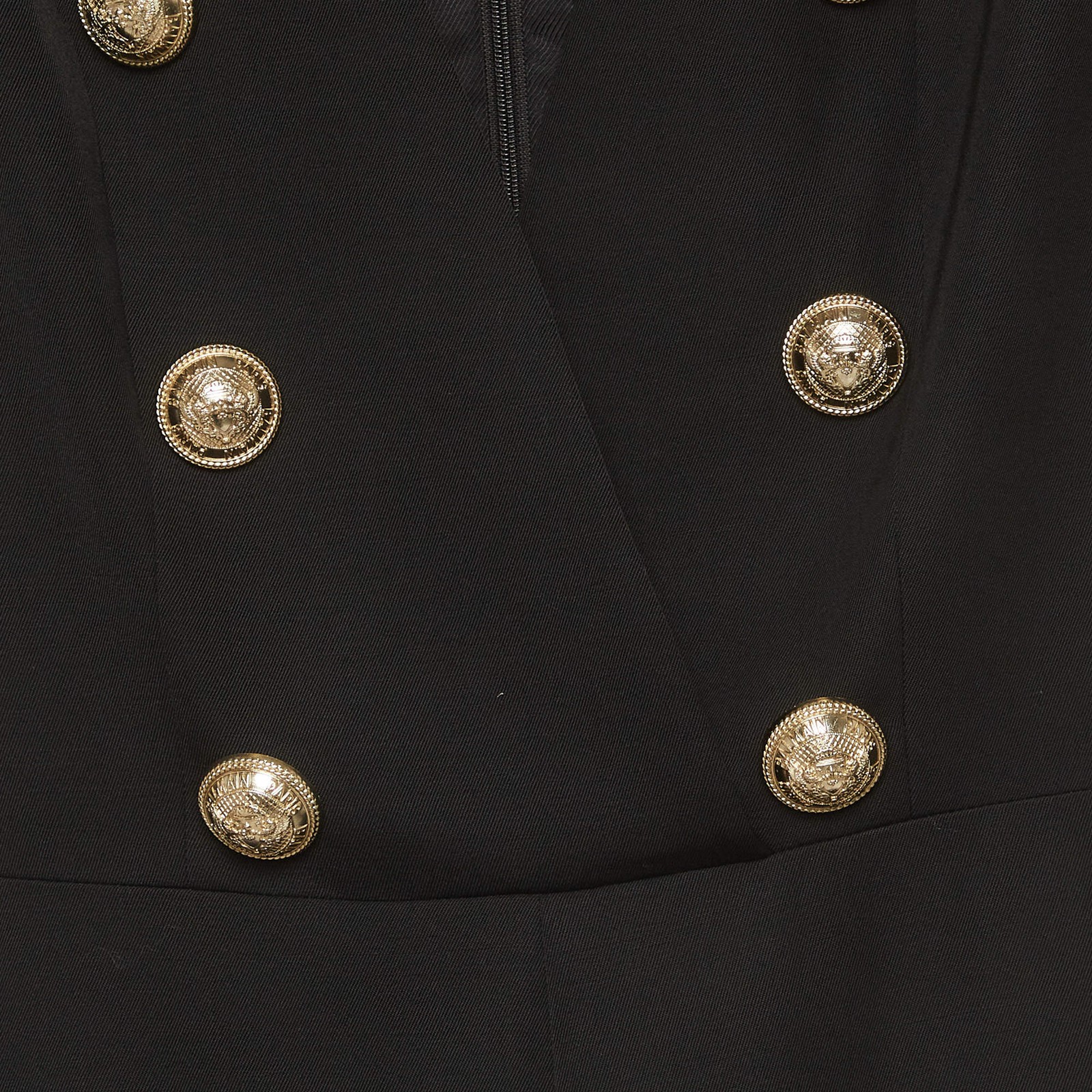 Balmain Black Wool DoubleBreasted Flared Jumpsuit S
