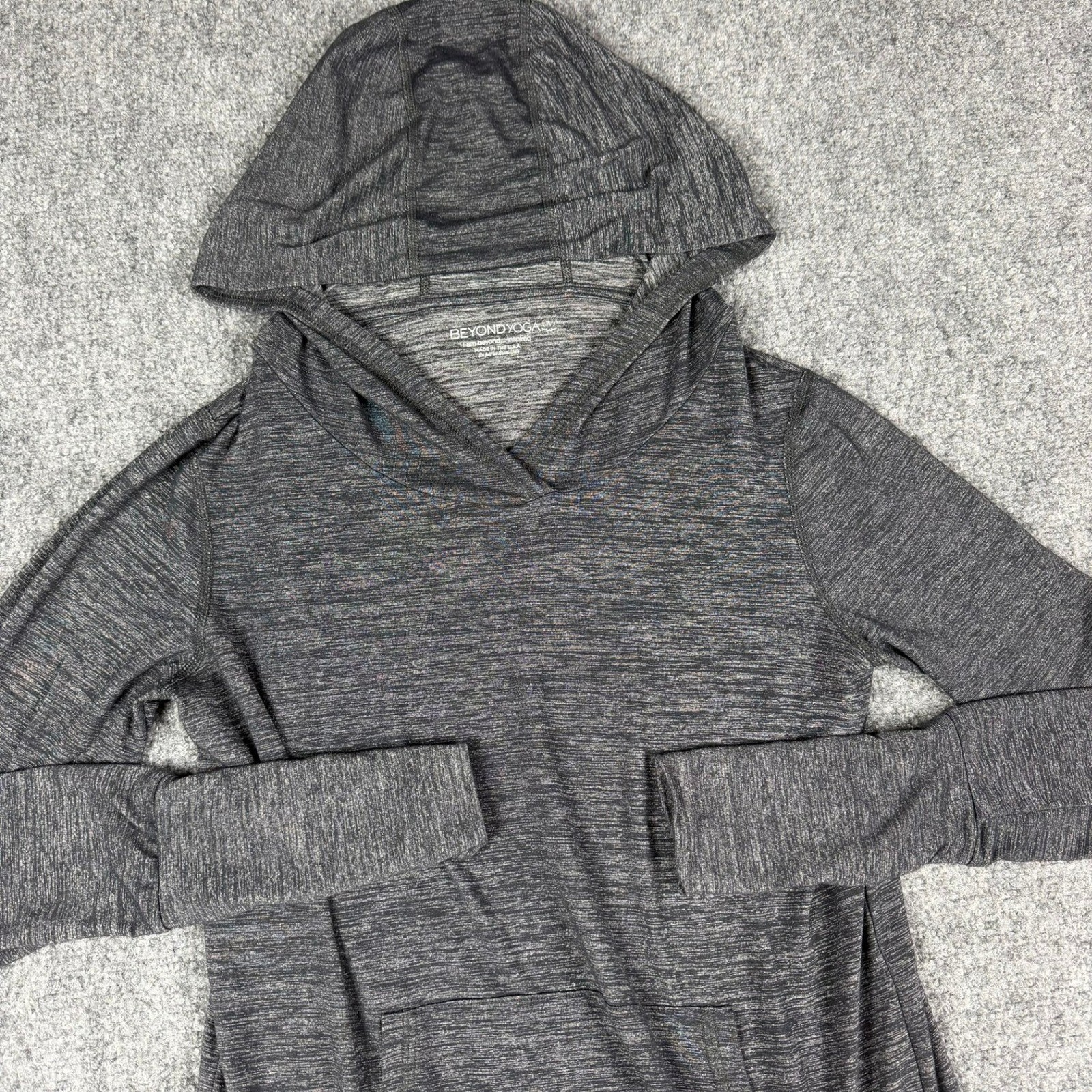 Beyond Yoga Ruched Hoodie Women XS Charcoal Gray Space Dye Side