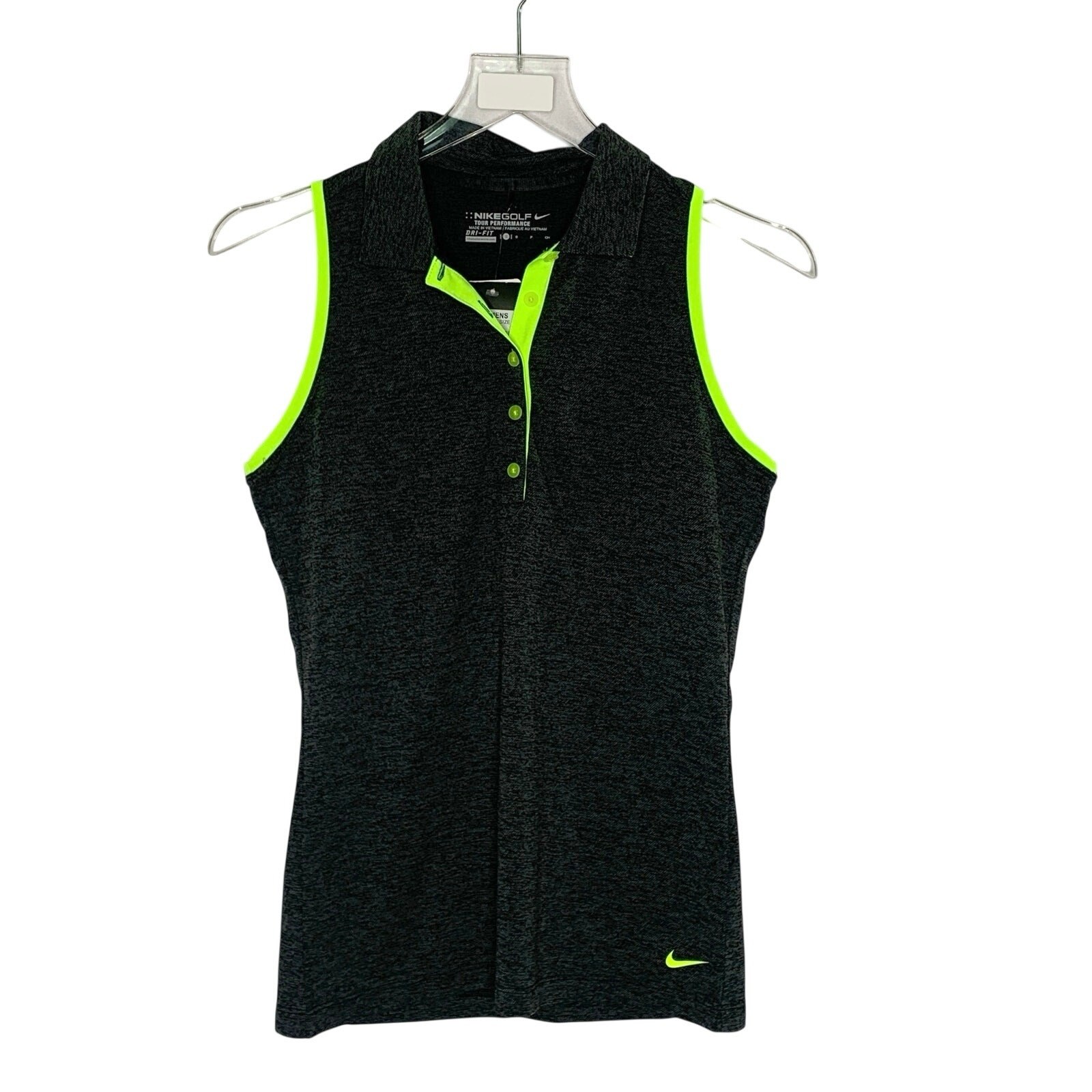 Nike Golf Dri Fit Sleeveless Polo Shirt S NEW Grey Neon Yellow Tennis Pickleball