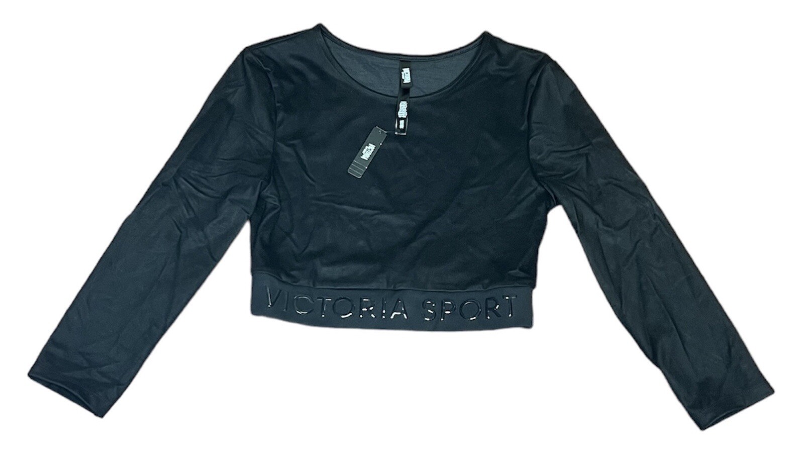 Victoria Sport Women’s Crop Top Long Sleeve Round Neck Black Sexy Workout S NWT