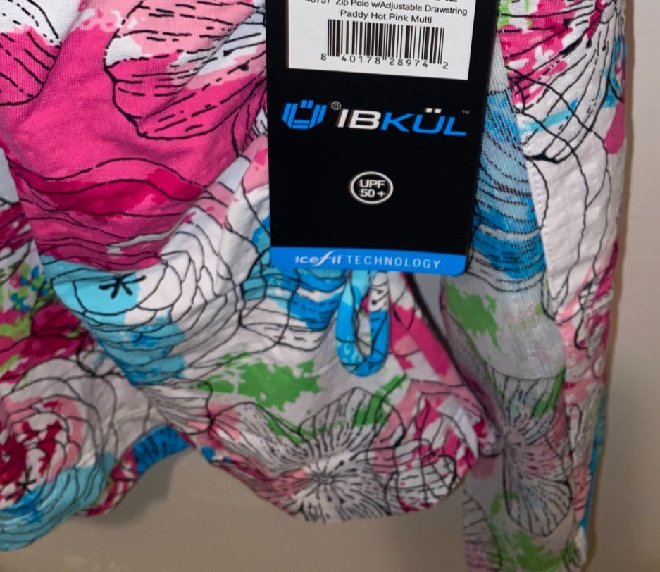 Ibkul Long Sleeve Adjustable Length Polo Shirt SPF 50 Womens XL Floral Pink NWT
