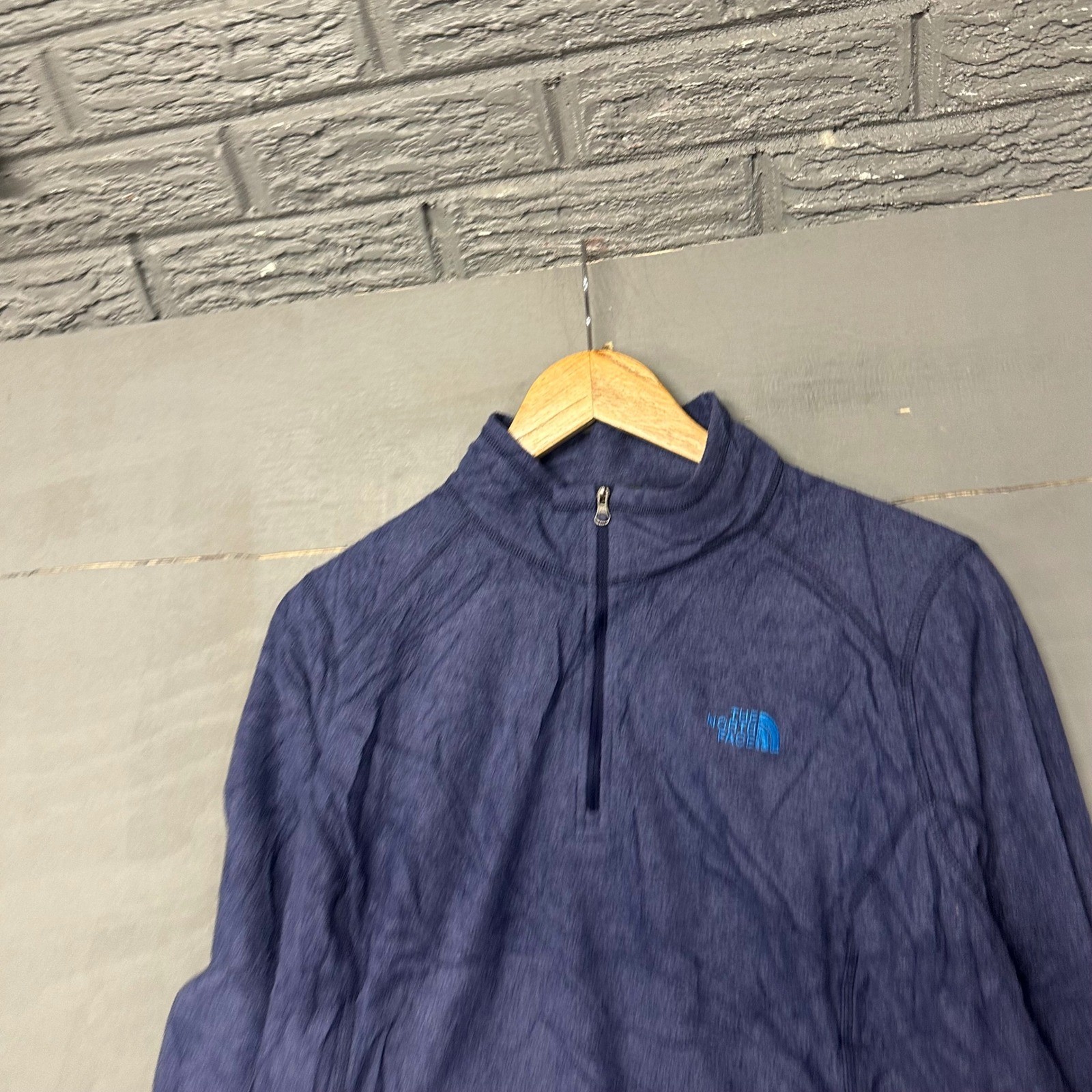 The North Face Womens XL Quarter Zip Fleece Pullover Heathered Blue Purple Logo