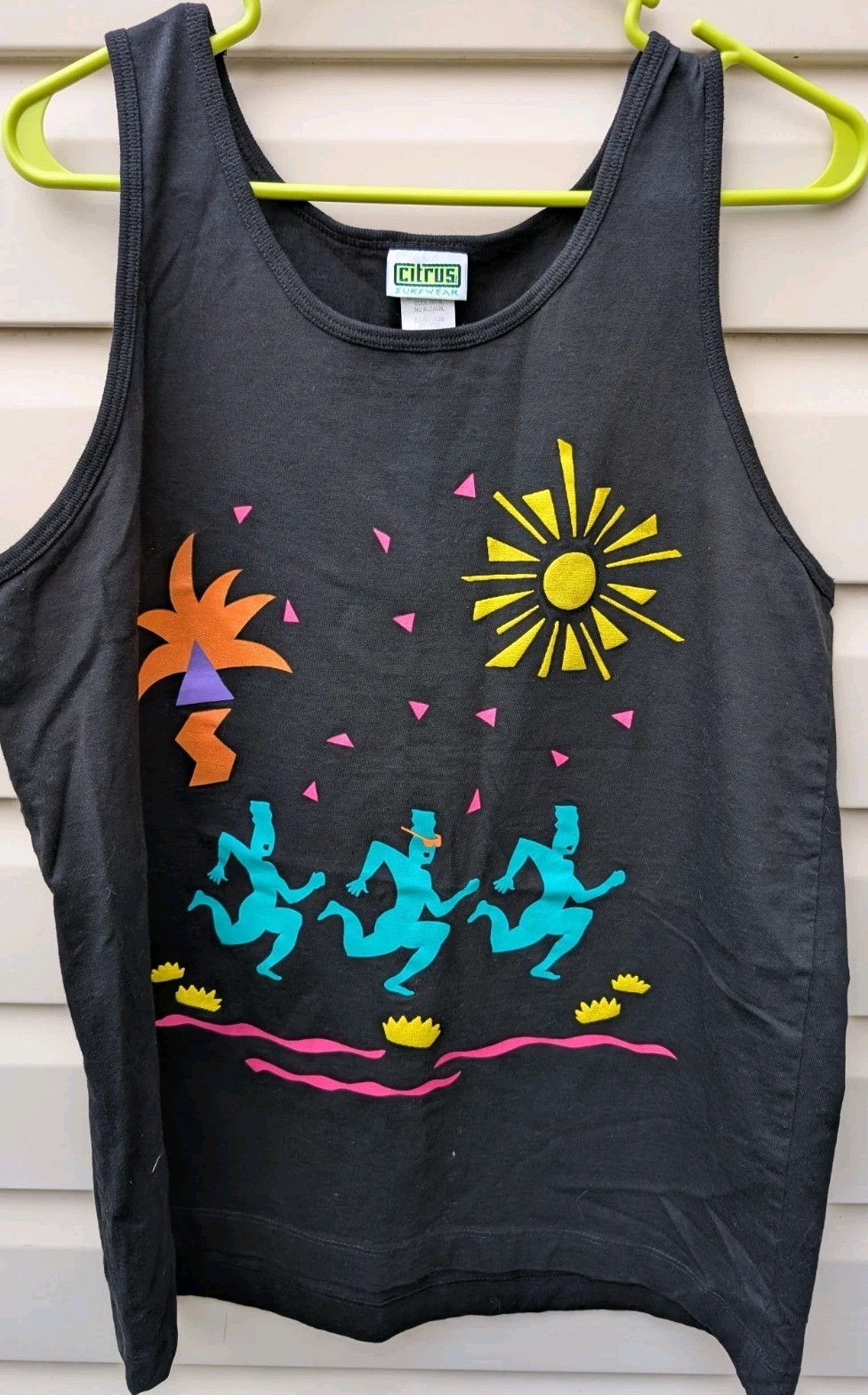 Vintage Citrus Surf Tank Top Women 1980′ – 1990s Black Neon Design SummerSport