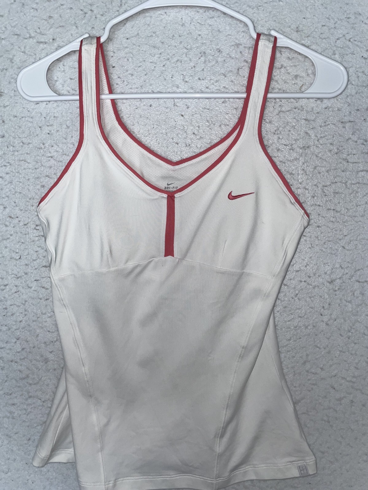 Nike Dri-FIT Women’s sz M Moisture Wicking Mesh Tank White Pink Swoosh Stretch